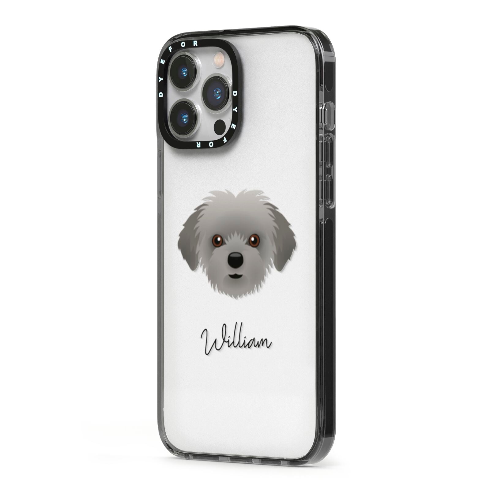 Shorkie Personalised iPhone 13 Pro Max Black Impact Case Side Angle on Silver phone