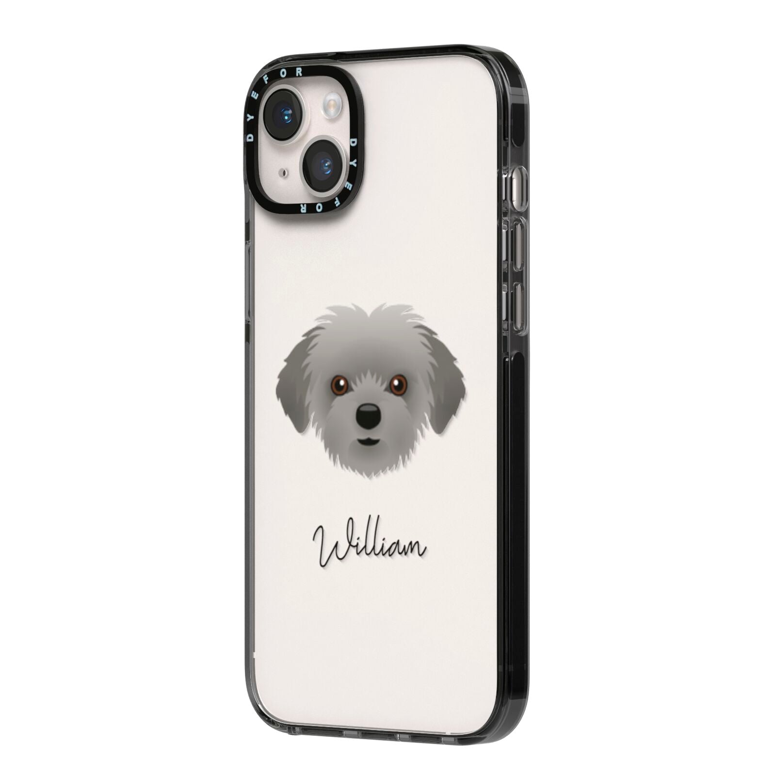 Shorkie Personalised iPhone 14 Plus Black Impact Case Side Angle on Silver phone