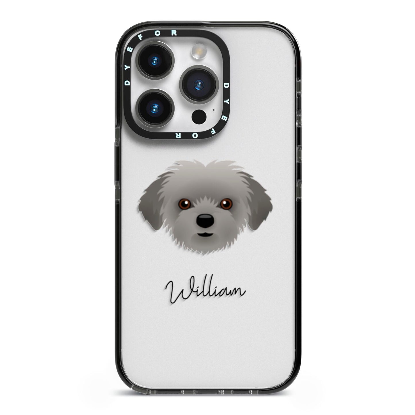 Shorkie Personalised iPhone 14 Pro Black Impact Case on Silver phone
