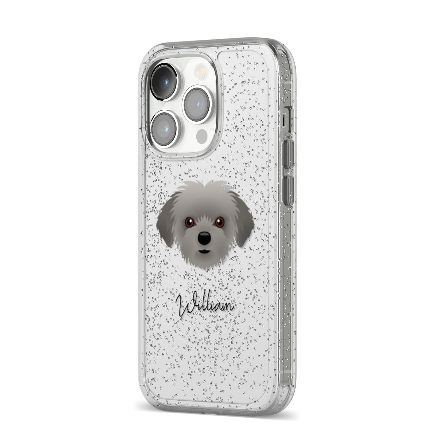 Shorkie Personalised iPhone 14 Pro Glitter Tough Case Silver Angled Image