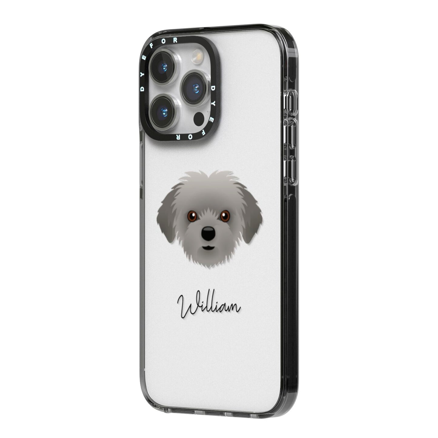 Shorkie Personalised iPhone 14 Pro Max Black Impact Case Side Angle on Silver phone