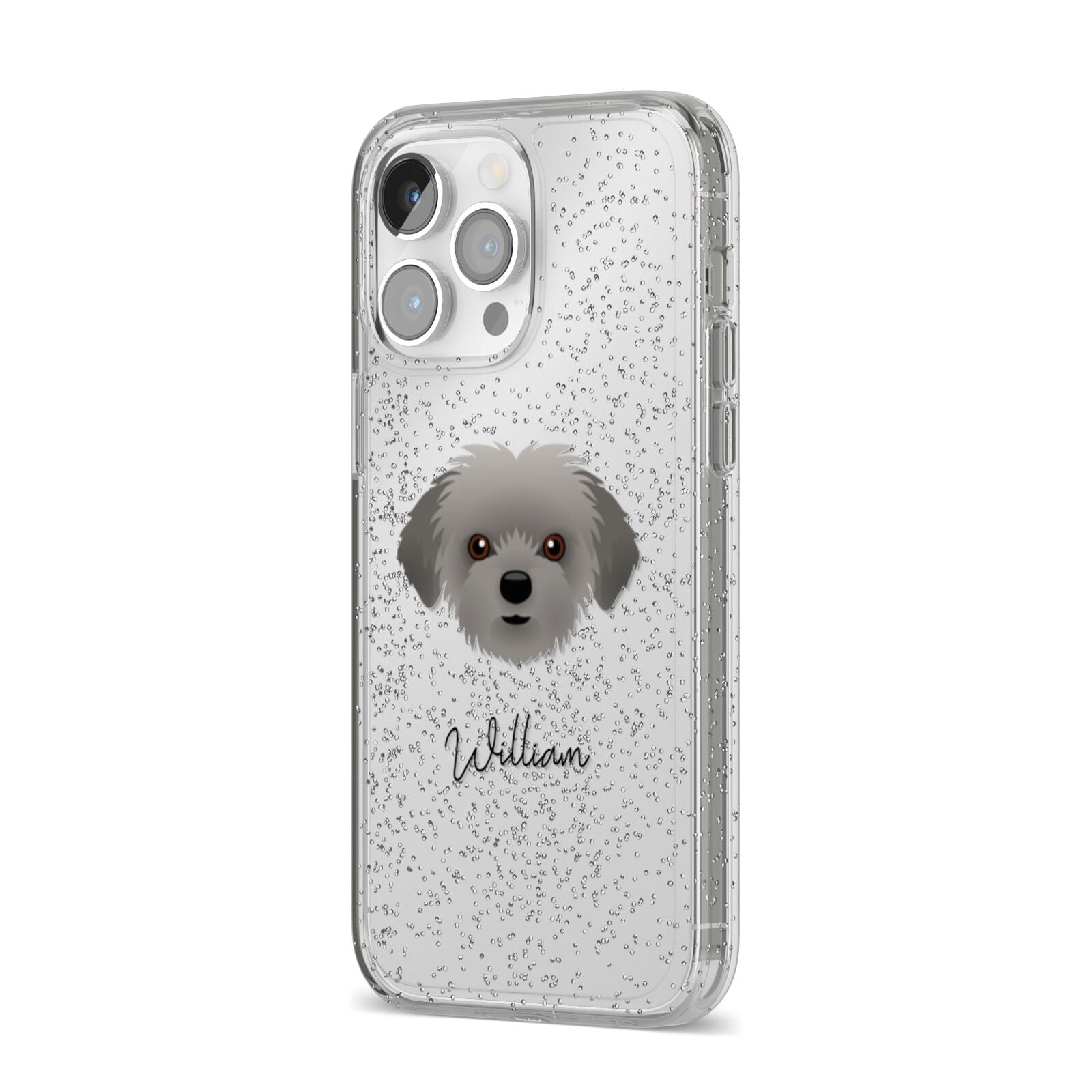 Shorkie Personalised iPhone 14 Pro Max Glitter Tough Case Silver Angled Image