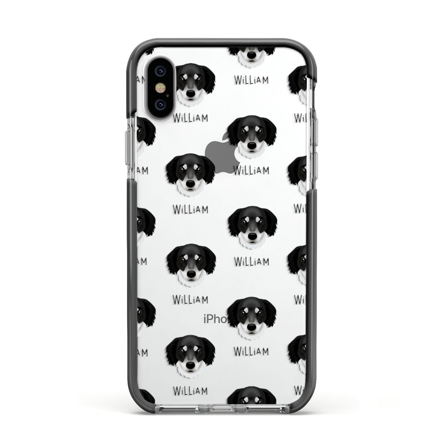 Siberian Cocker Icon with Name Apple iPhone Xs Impact Case Black Edge on Silver Phone