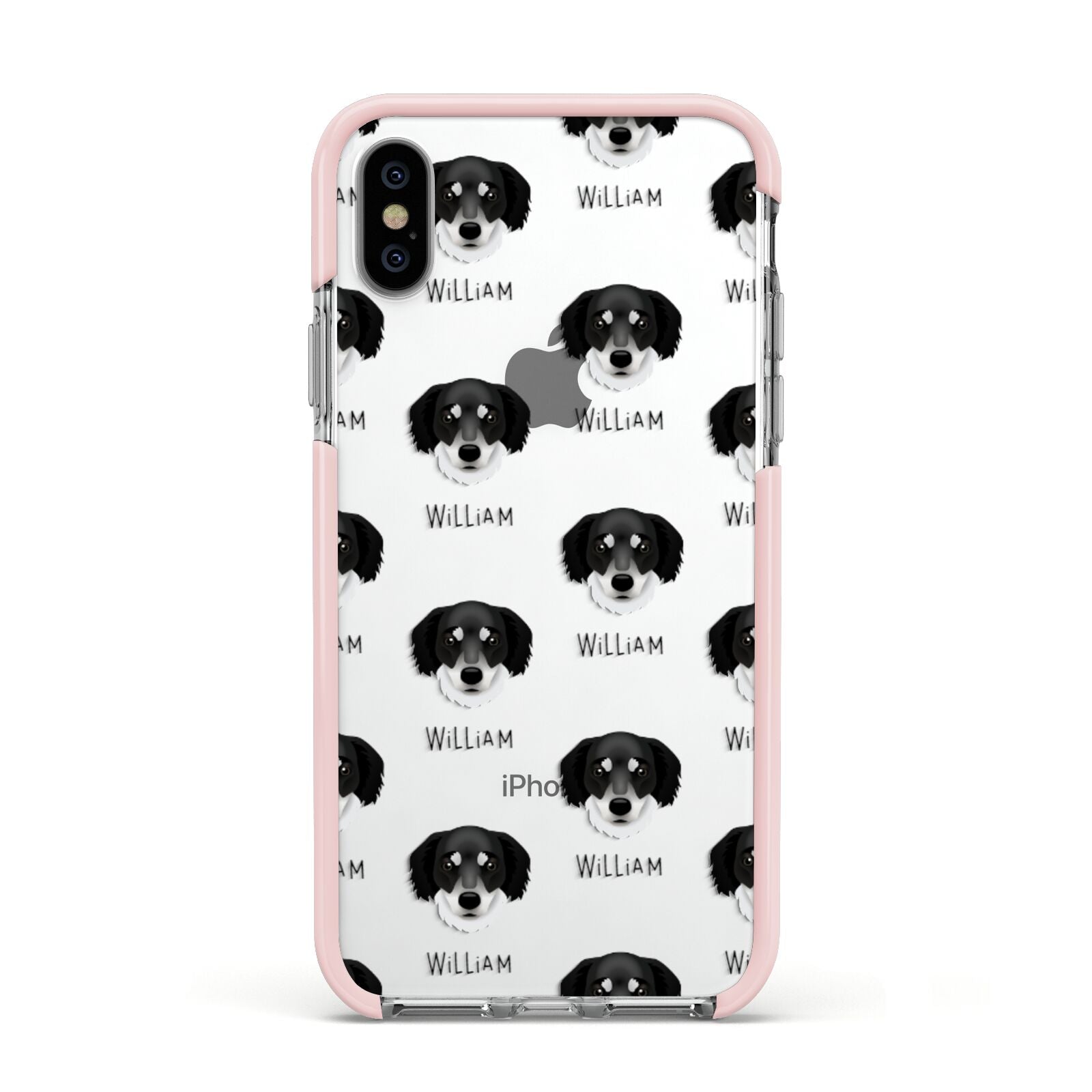 Siberian Cocker Icon with Name Apple iPhone Xs Impact Case Pink Edge on Silver Phone