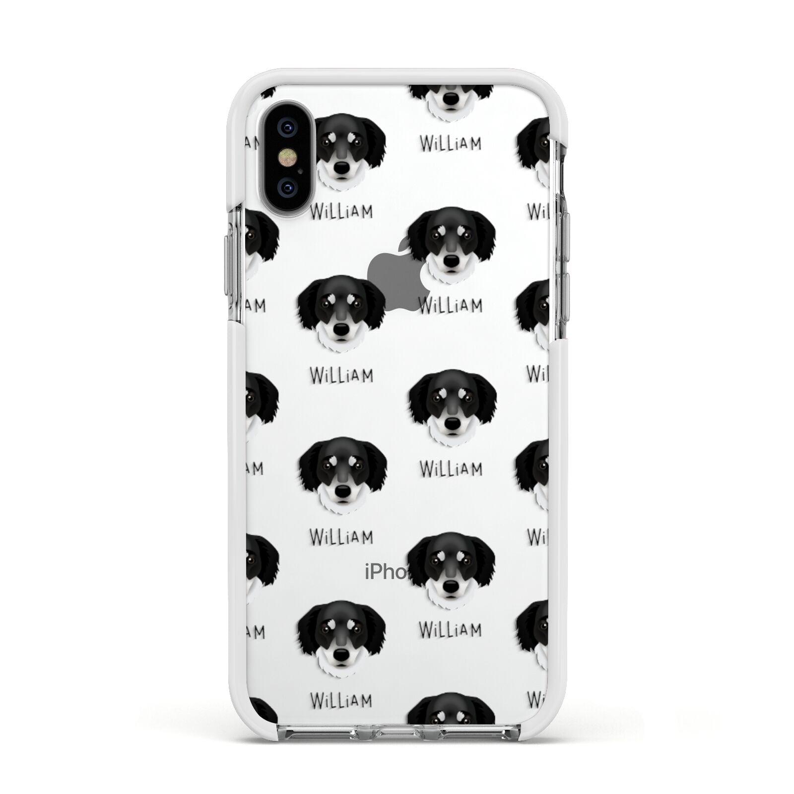 Siberian Cocker Icon with Name Apple iPhone Xs Impact Case White Edge on Silver Phone