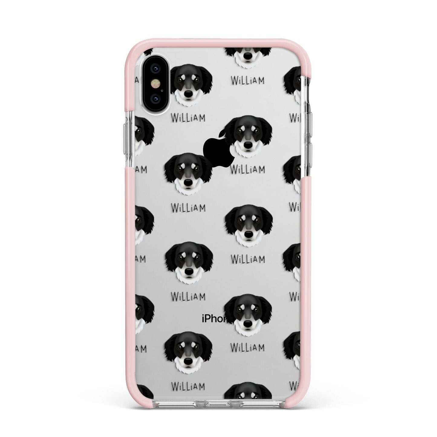 Siberian Cocker Icon with Name Apple iPhone Xs Max Impact Case Pink Edge on Silver Phone