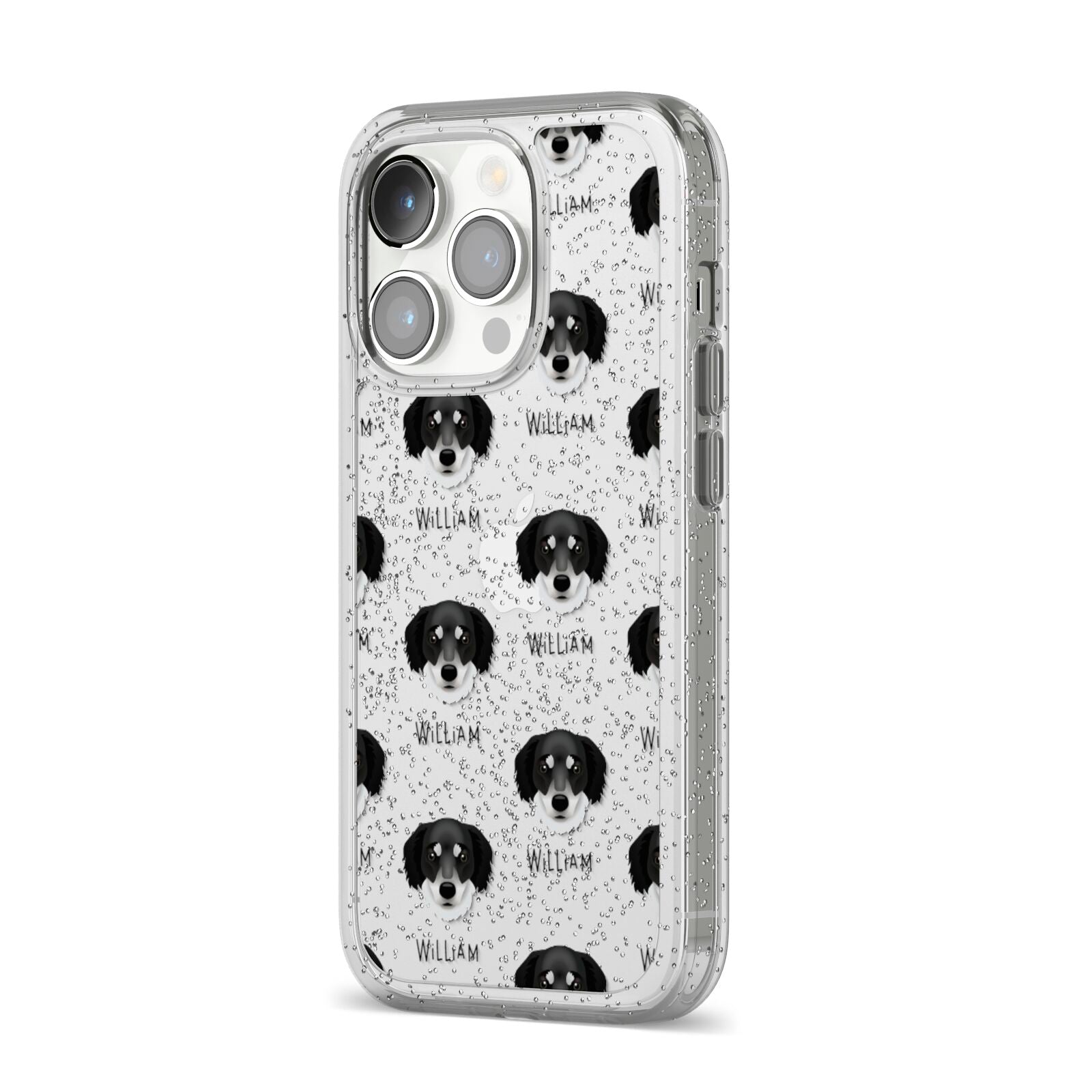 Siberian Cocker Icon with Name iPhone 14 Pro Glitter Tough Case Silver Angled Image