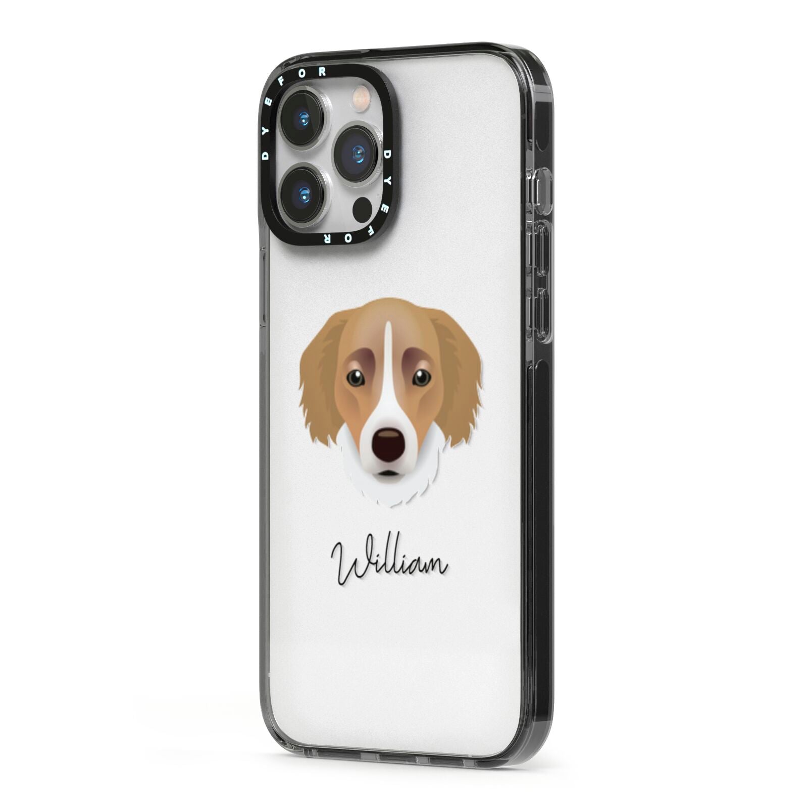Siberian Cocker Personalised iPhone 13 Pro Max Black Impact Case Side Angle on Silver phone