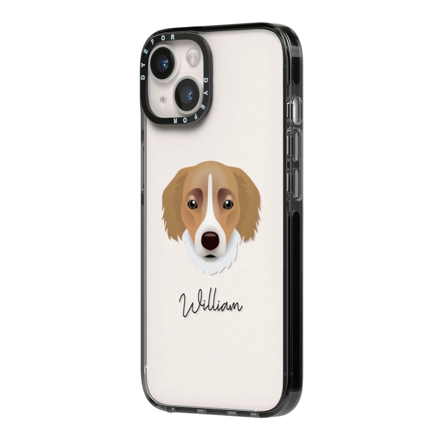 Siberian Cocker Personalised iPhone 14 Black Impact Case Side Angle on Silver phone