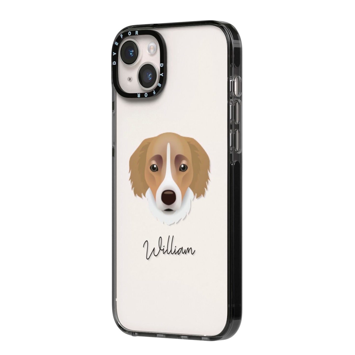 Siberian Cocker Personalised iPhone 14 Plus Black Impact Case Side Angle on Silver phone
