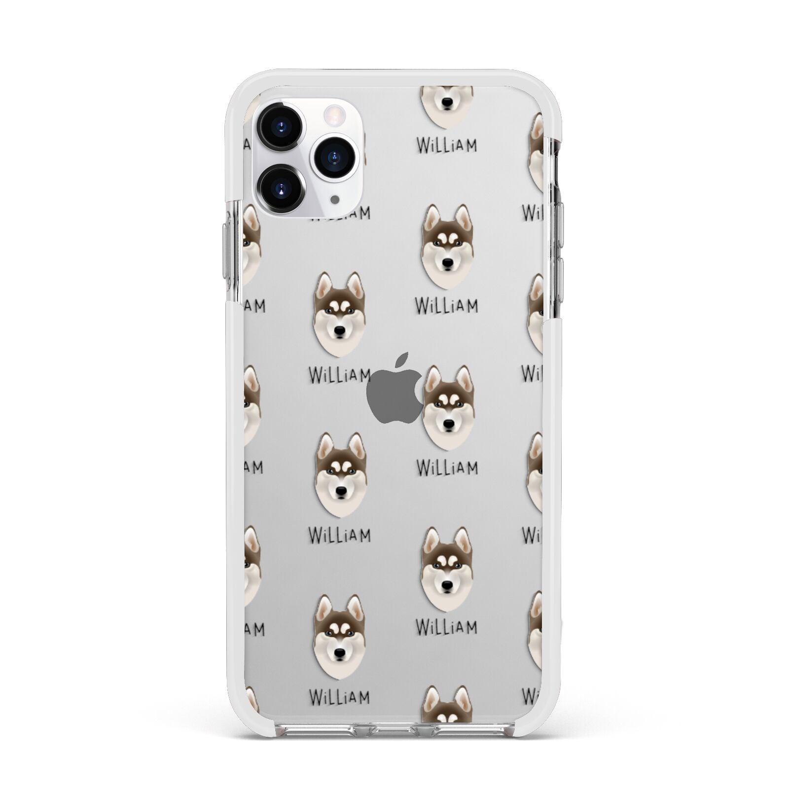 Siberian Husky Icon with Name Apple iPhone 11 Pro Max in Silver with White Impact Case