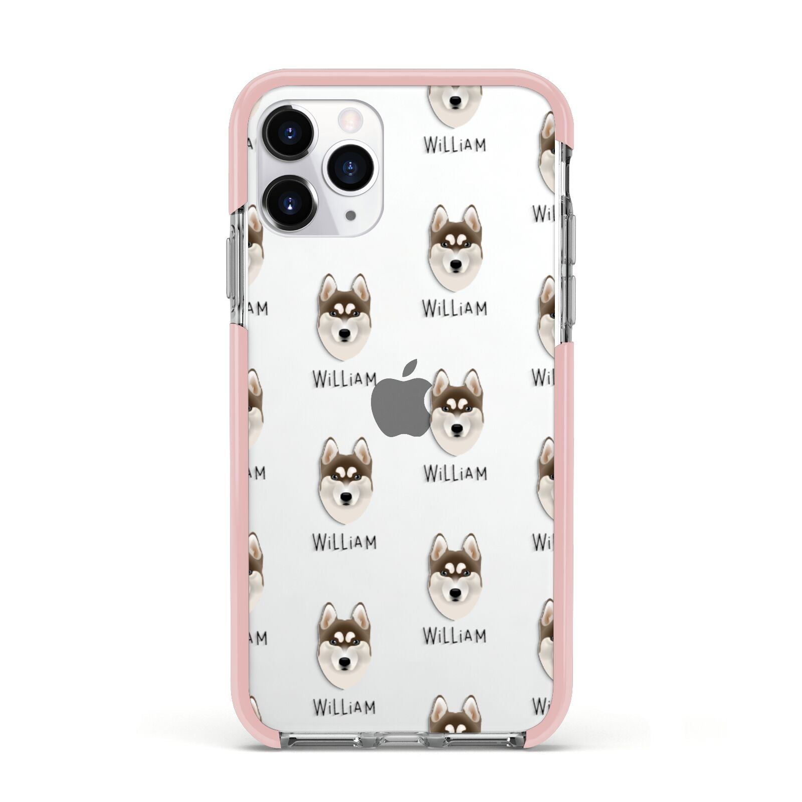Siberian Husky Icon with Name Apple iPhone 11 Pro in Silver with Pink Impact Case