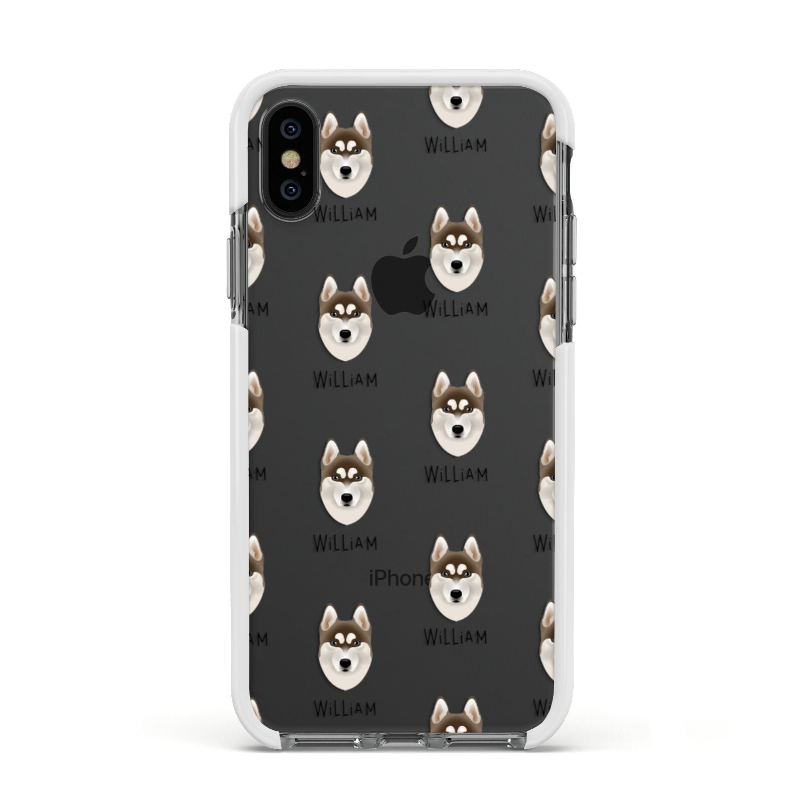 Siberian Husky Icon with Name Apple iPhone Xs Impact Case White Edge on Black Phone