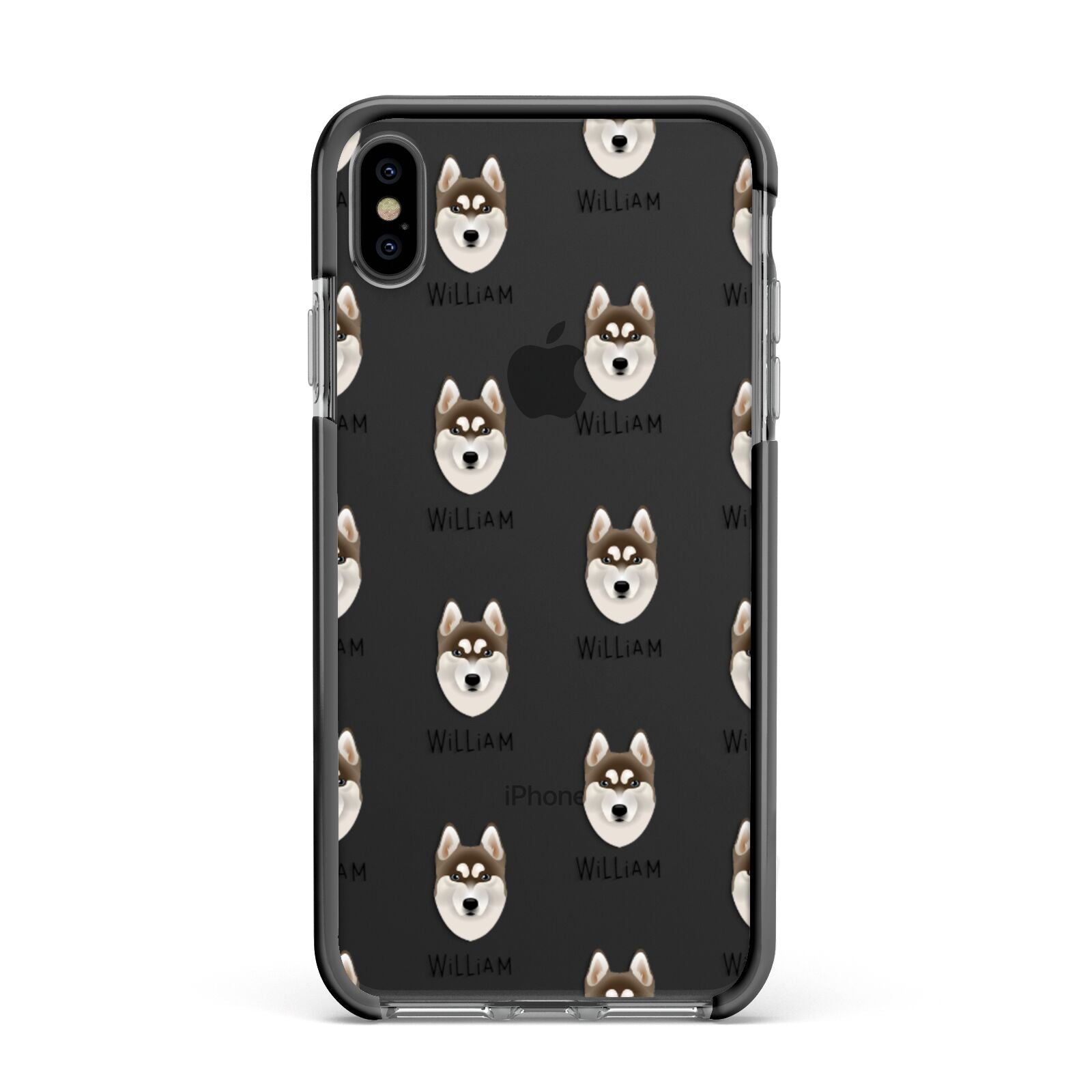 Siberian Husky Icon with Name Apple iPhone Xs Max Impact Case Black Edge on Black Phone