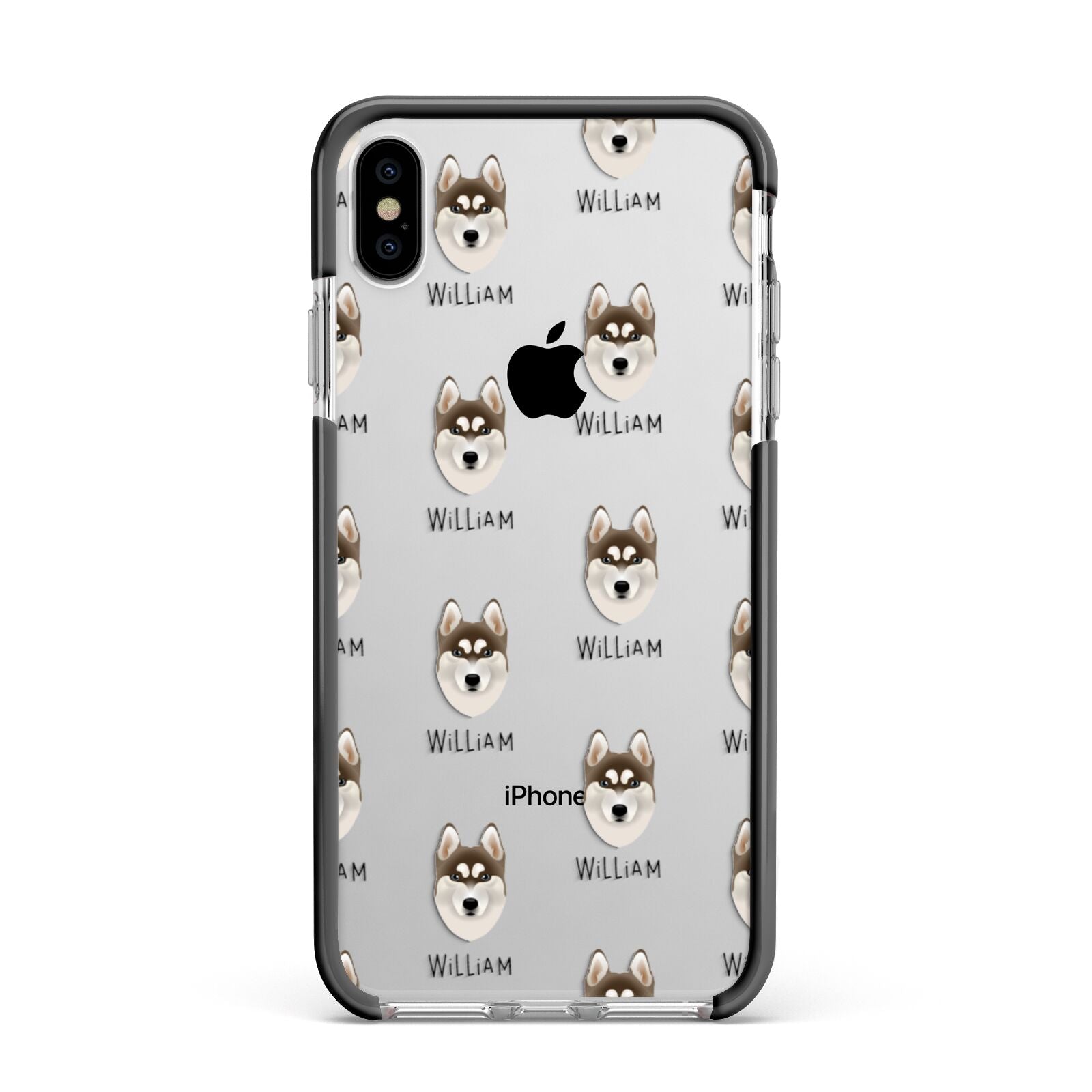 Siberian Husky Icon with Name Apple iPhone Xs Max Impact Case Black Edge on Silver Phone
