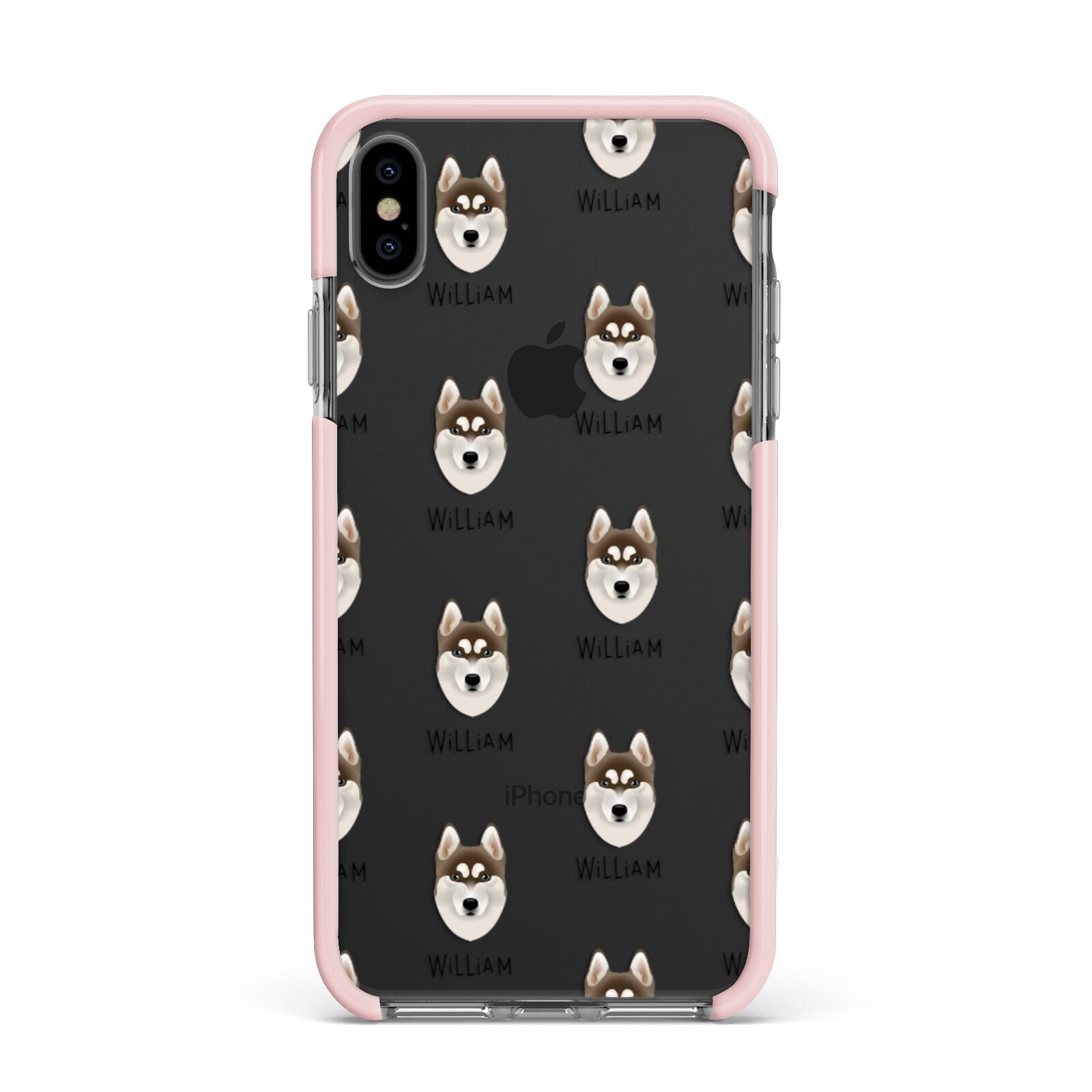 Siberian Husky Icon with Name Apple iPhone Xs Max Impact Case Pink Edge on Black Phone