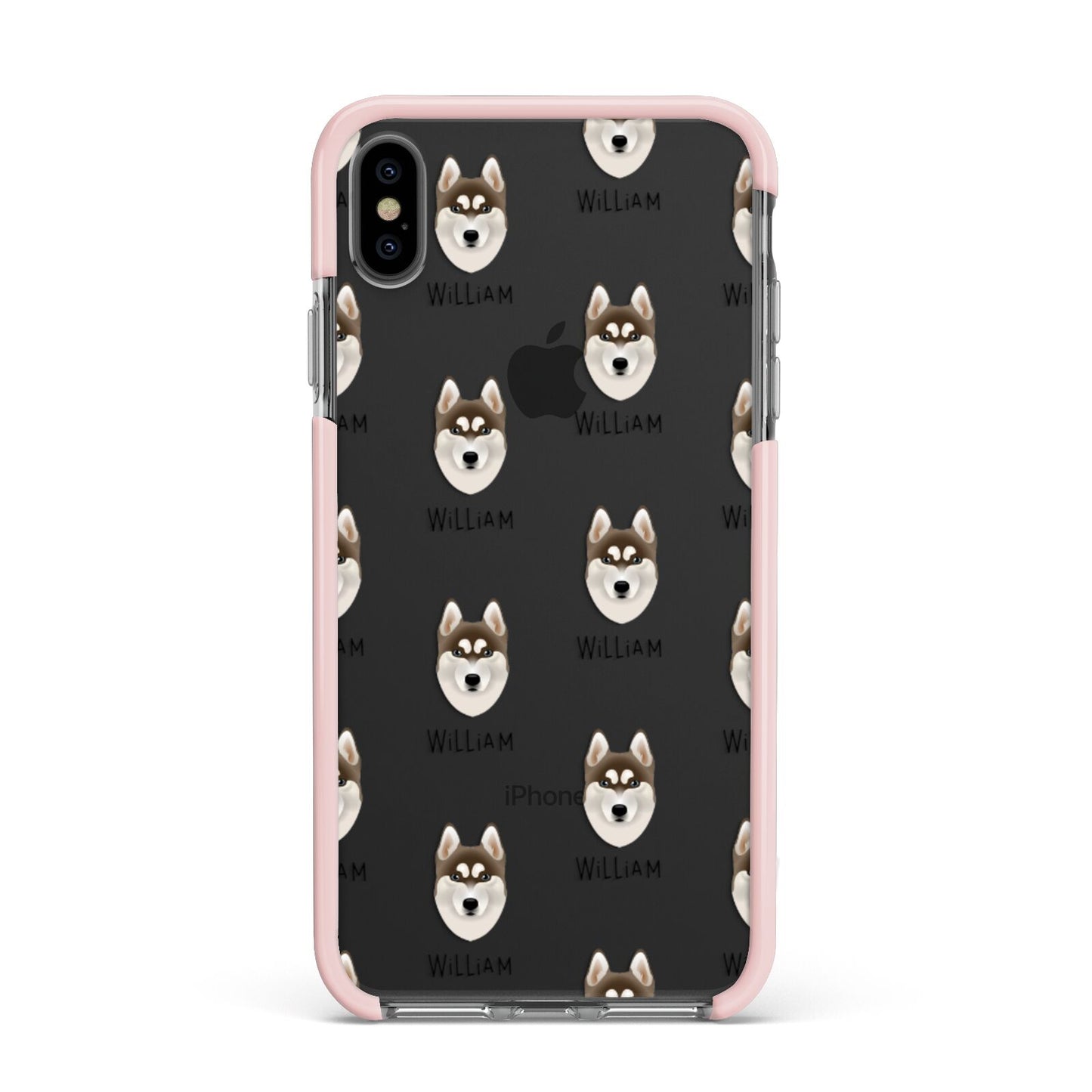 Siberian Husky Icon with Name Apple iPhone Xs Max Impact Case Pink Edge on Black Phone
