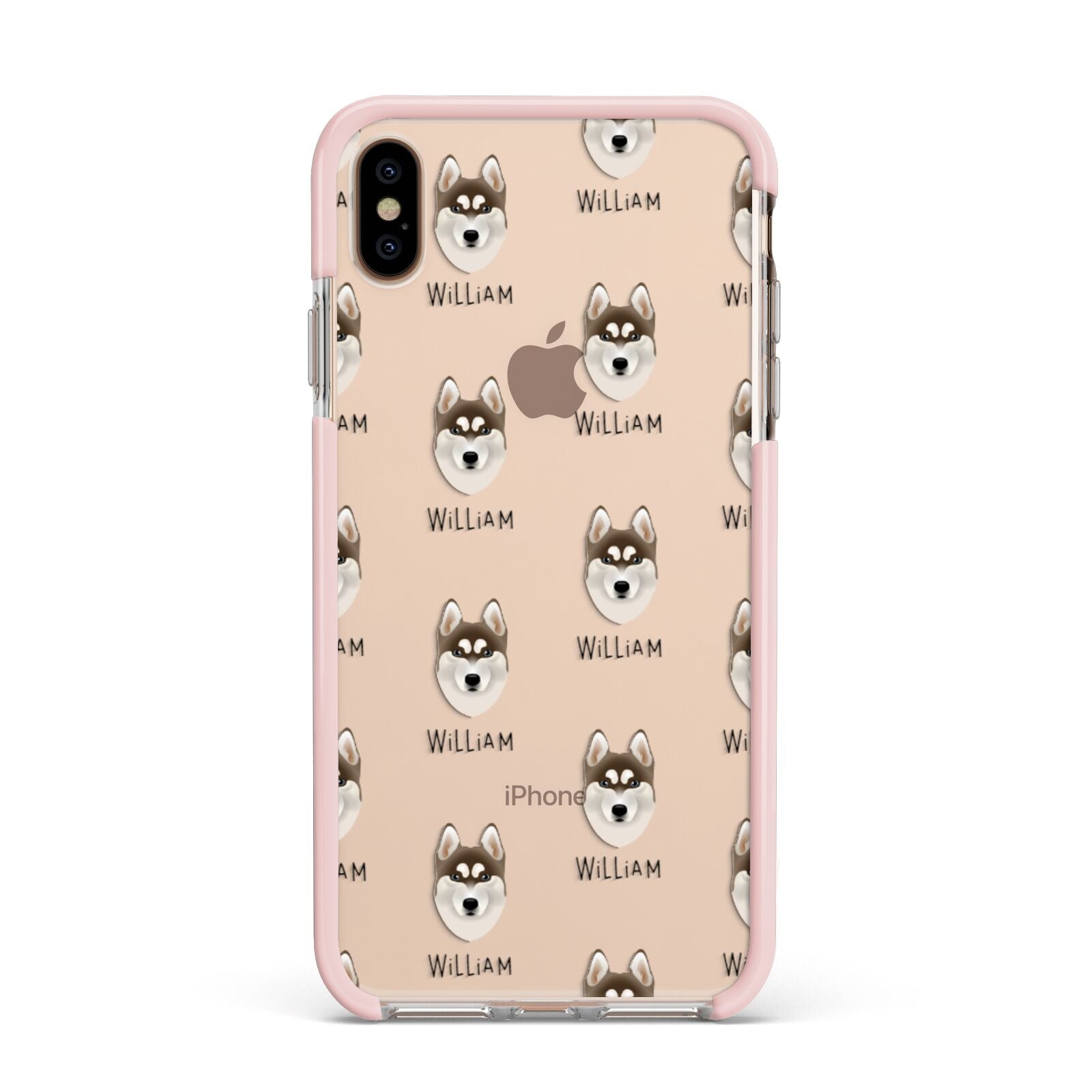 Siberian Husky Icon with Name Apple iPhone Xs Max Impact Case Pink Edge on Gold Phone