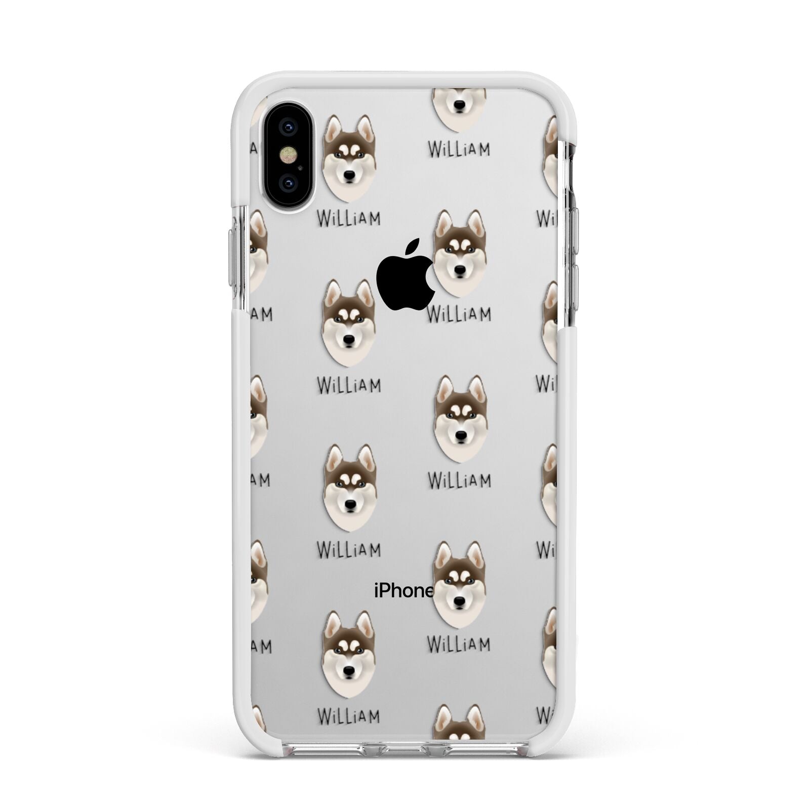 Siberian Husky Icon with Name Apple iPhone Xs Max Impact Case White Edge on Silver Phone