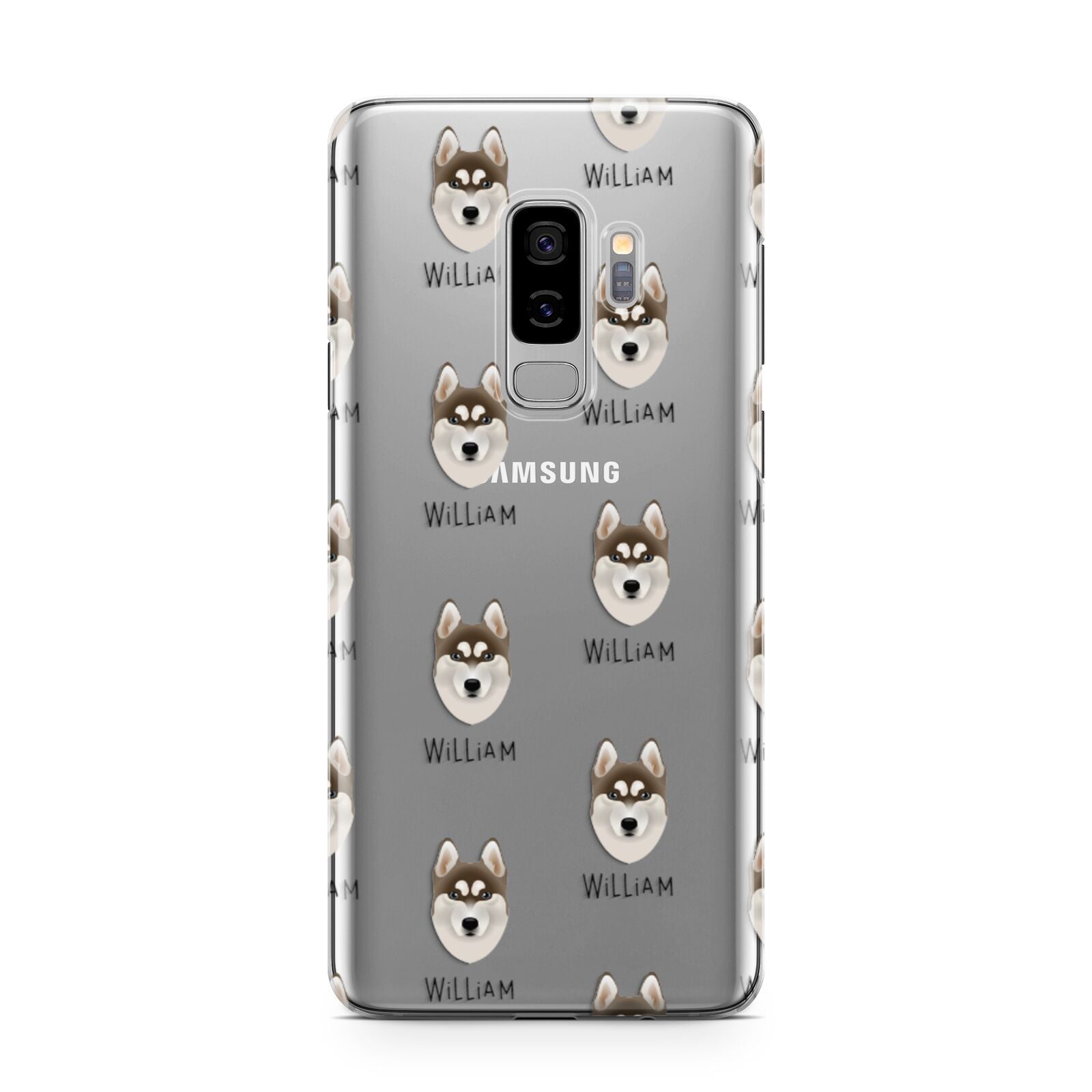 Siberian Husky Icon with Name Samsung Galaxy S9 Plus Case on Silver phone