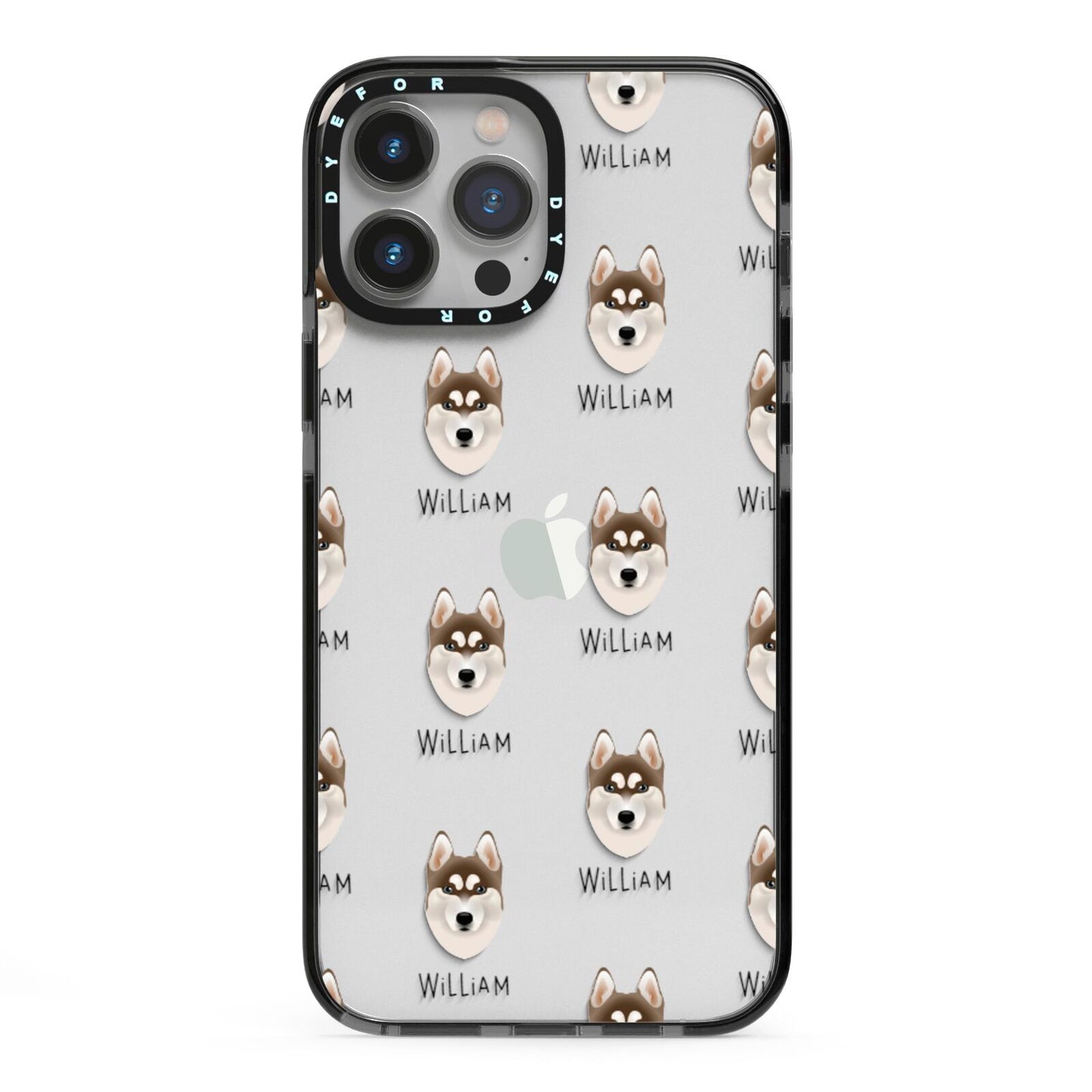 Siberian Husky Icon with Name iPhone 13 Pro Max Black Impact Case on Silver phone