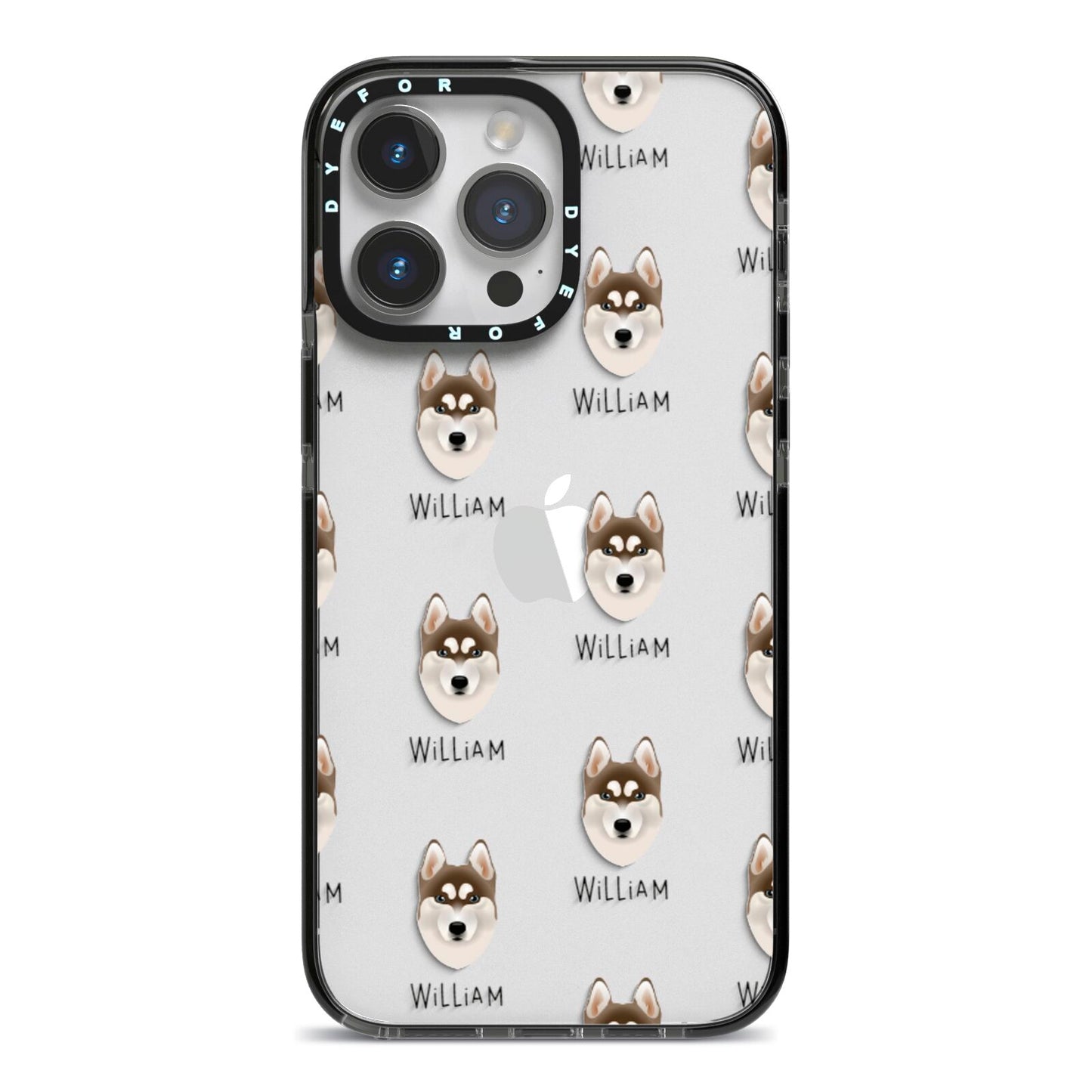 Siberian Husky Icon with Name iPhone 14 Pro Max Black Impact Case on Silver phone