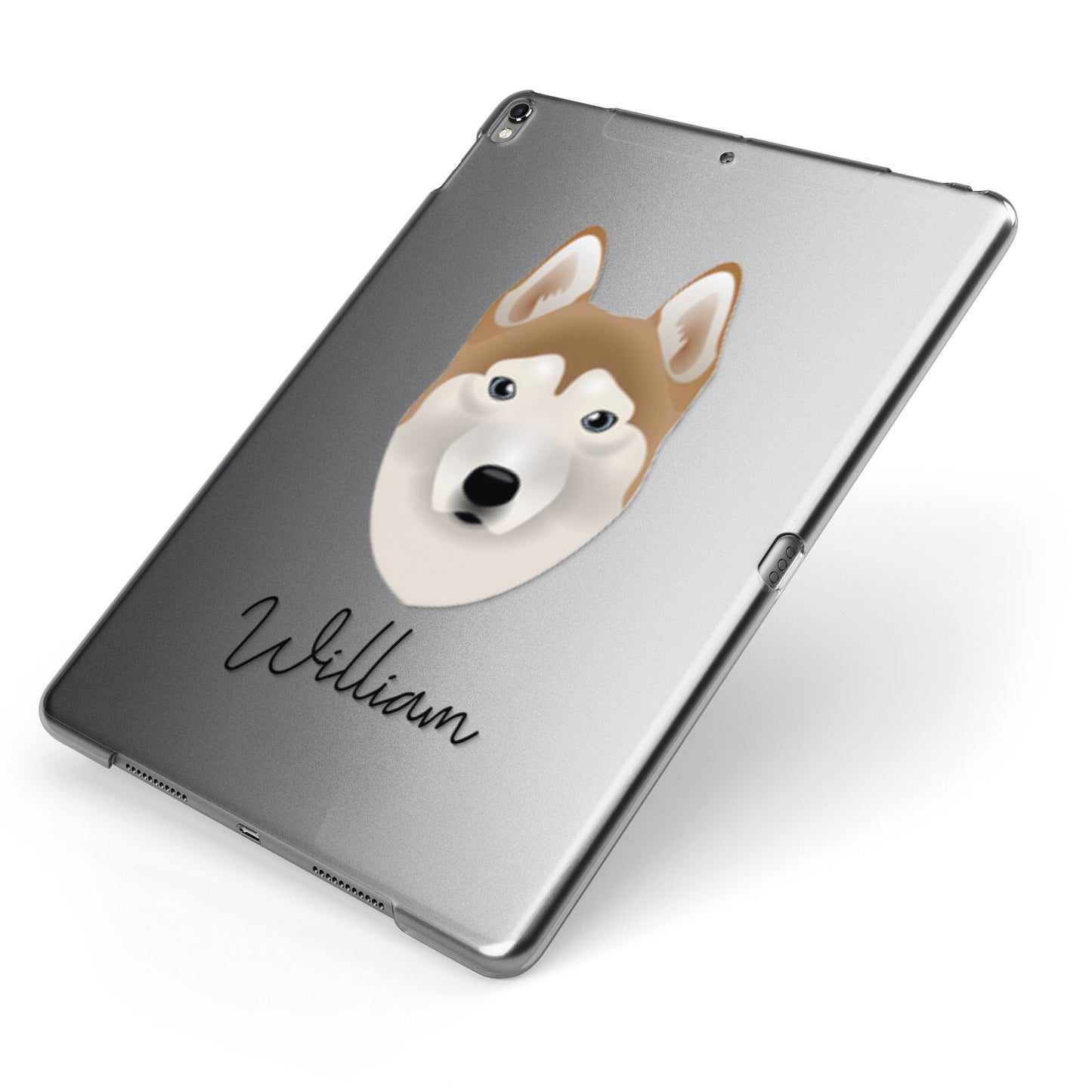 Siberian Husky Personalised Apple iPad Case on Grey iPad Side View