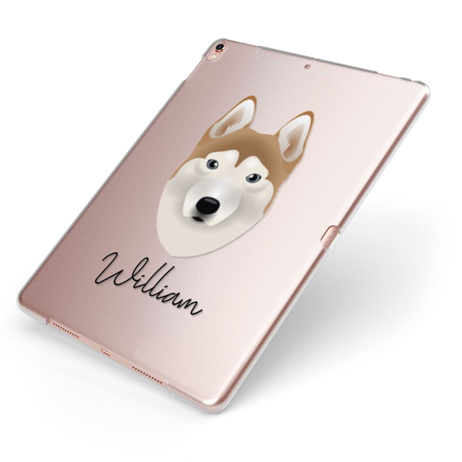 Siberian Husky Personalised Apple iPad Case on Rose Gold iPad Side View