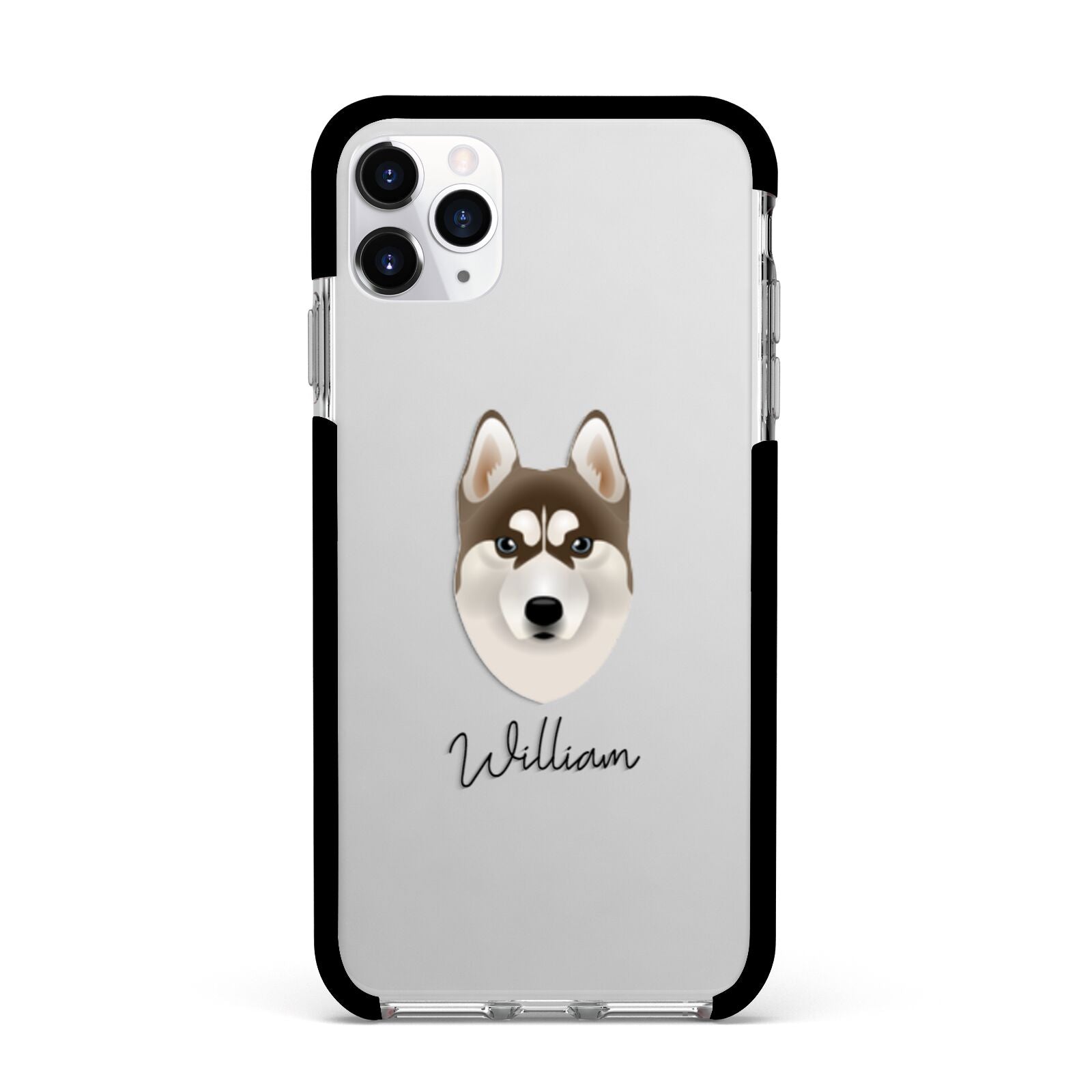 Siberian Husky Personalised Apple iPhone 11 Pro Max in Silver with Black Impact Case