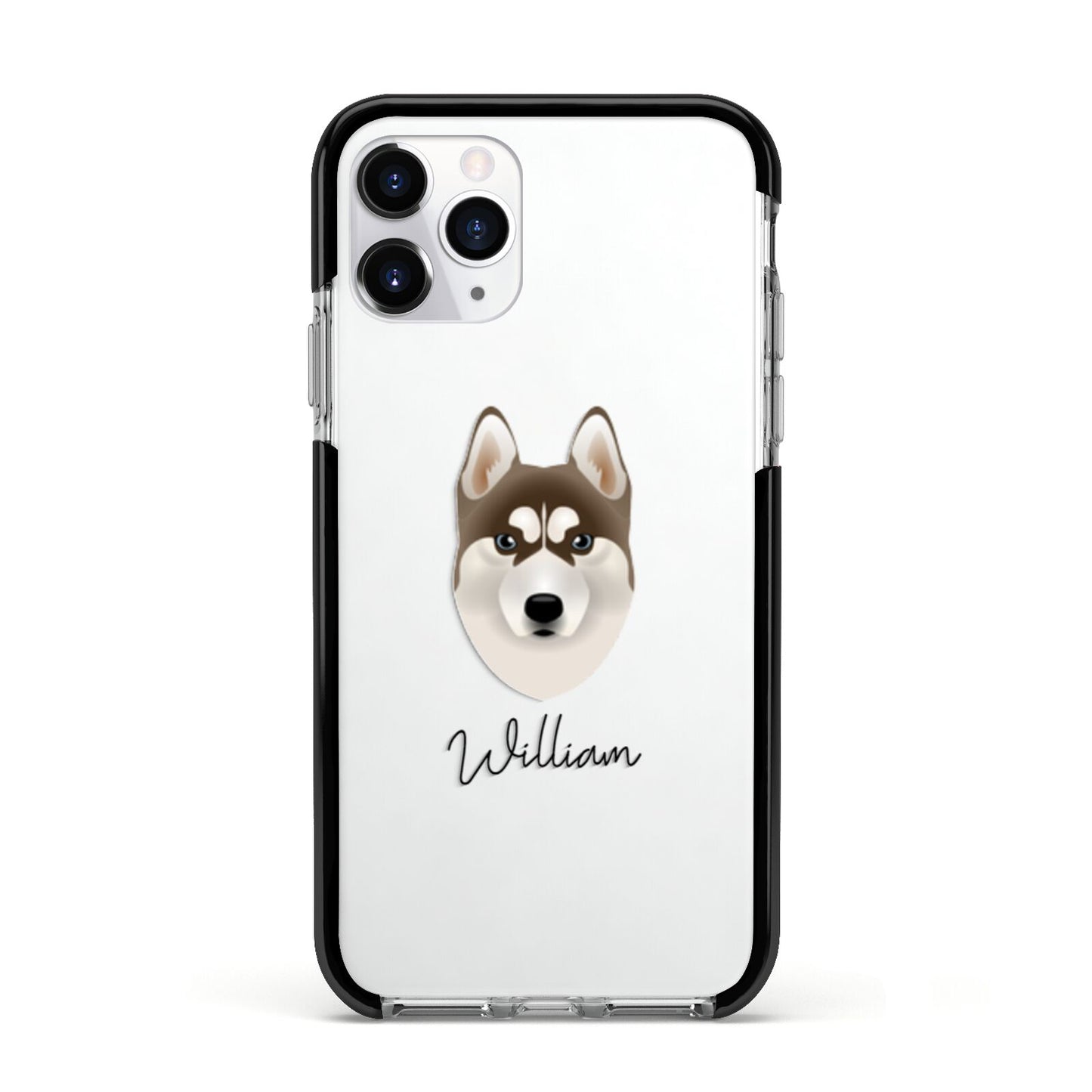 Siberian Husky Personalised Apple iPhone 11 Pro in Silver with Black Impact Case