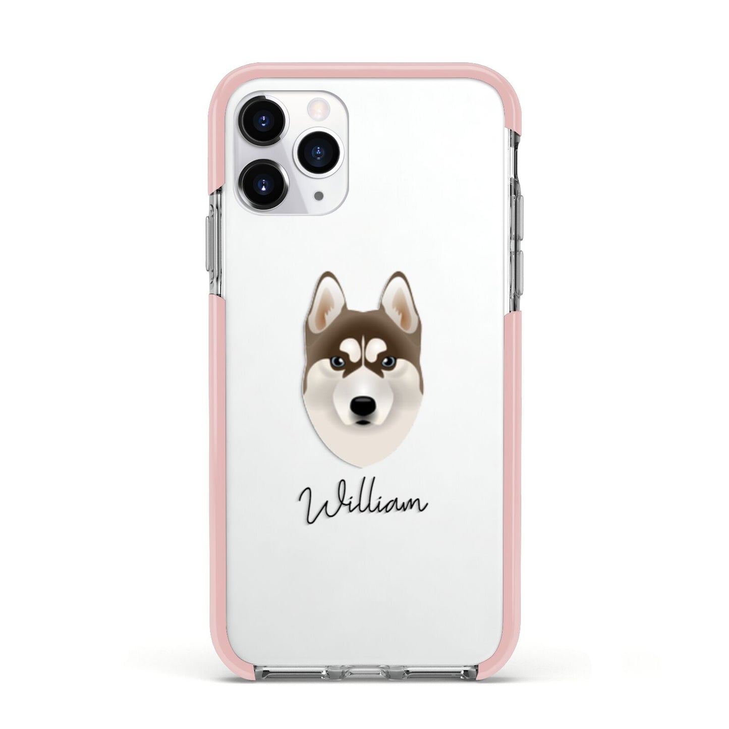 Siberian Husky Personalised Apple iPhone 11 Pro in Silver with Pink Impact Case
