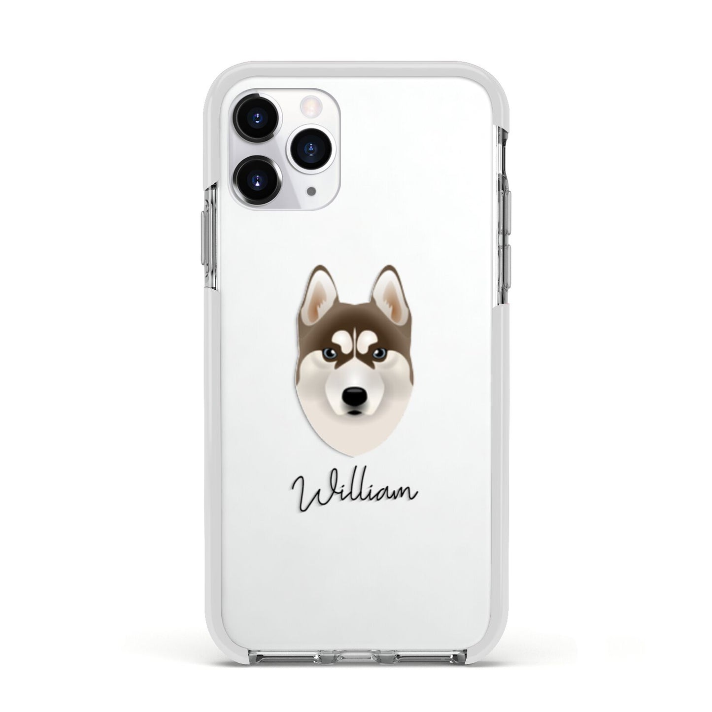 Siberian Husky Personalised Apple iPhone 11 Pro in Silver with White Impact Case