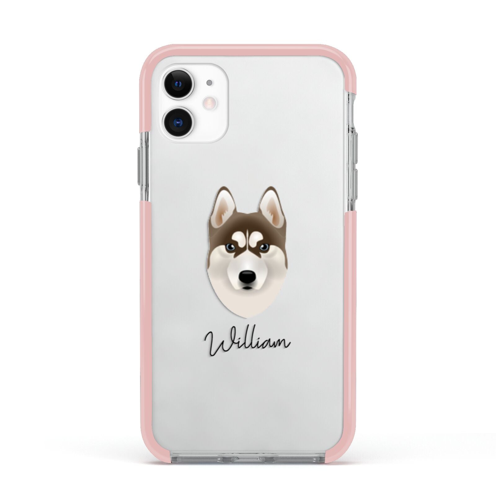 Siberian Husky Personalised Apple iPhone 11 in White with Pink Impact Case