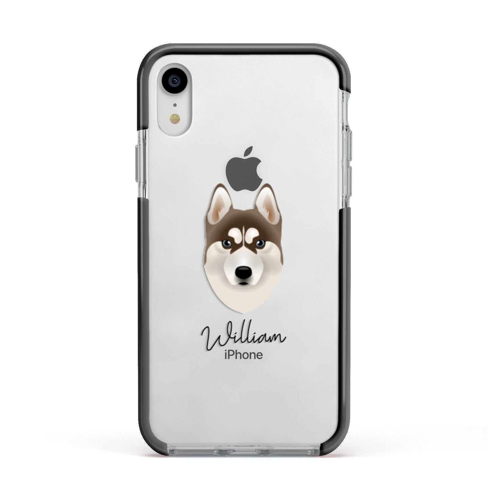 Siberian Husky Personalised Apple iPhone XR Impact Case Black Edge on Silver Phone