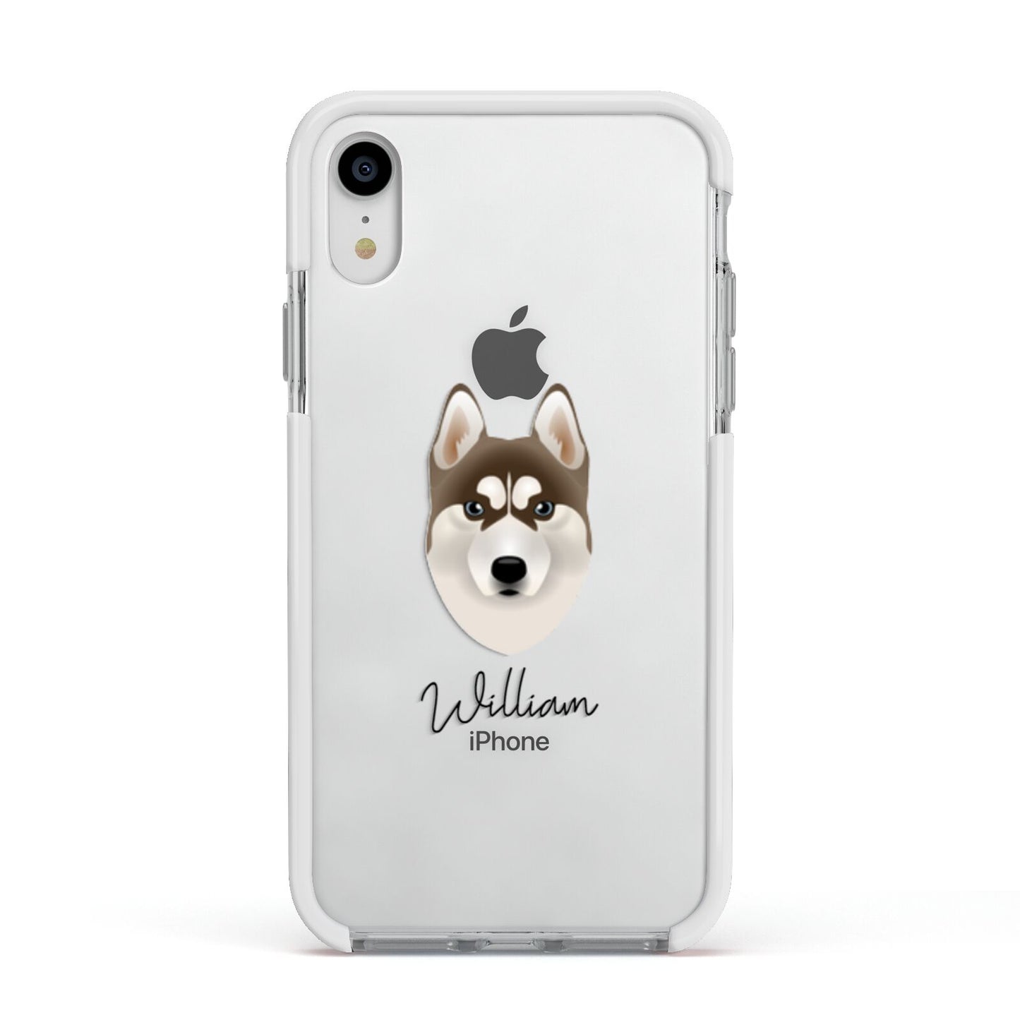 Siberian Husky Personalised Apple iPhone XR Impact Case White Edge on Silver Phone
