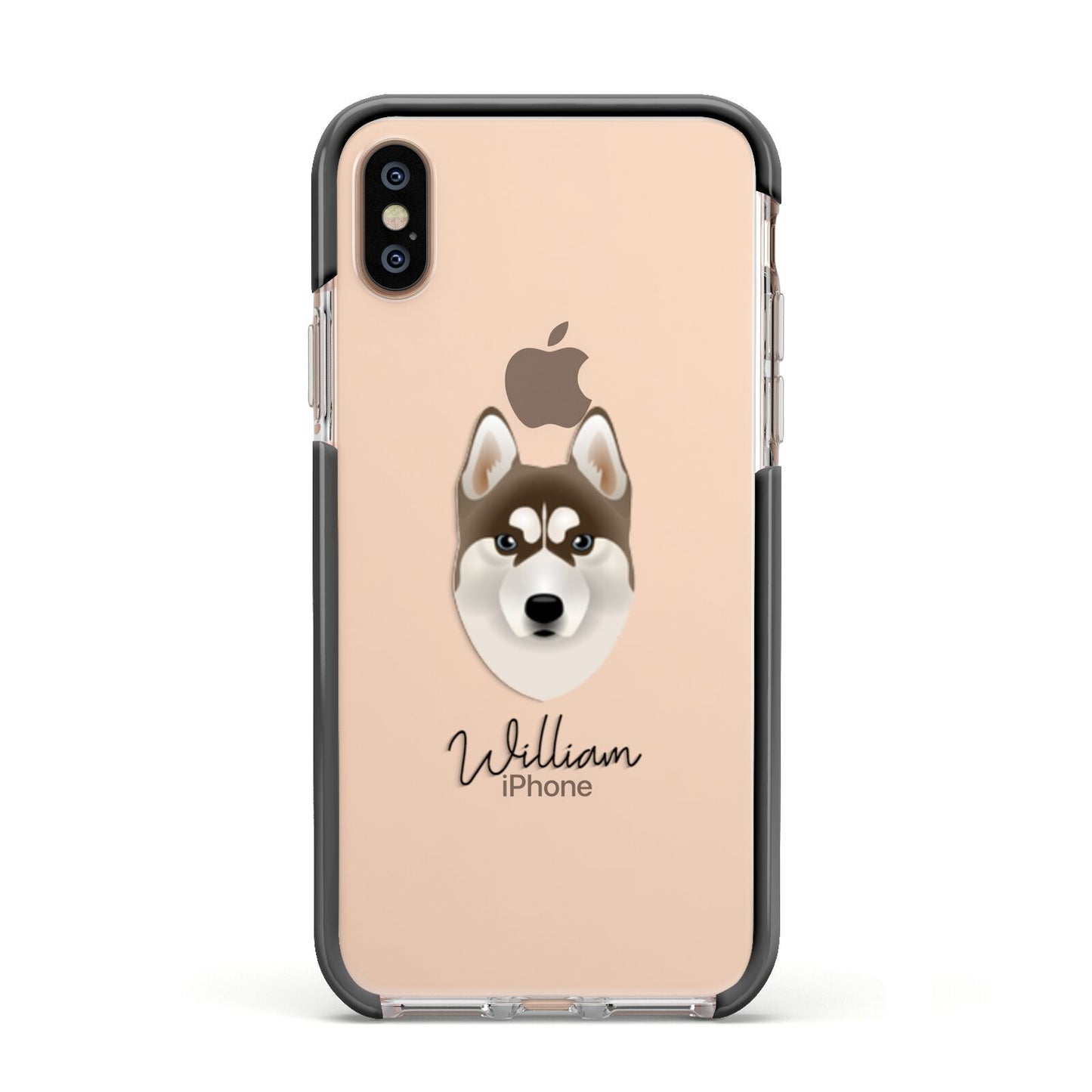 Siberian Husky Personalised Apple iPhone Xs Impact Case Black Edge on Gold Phone