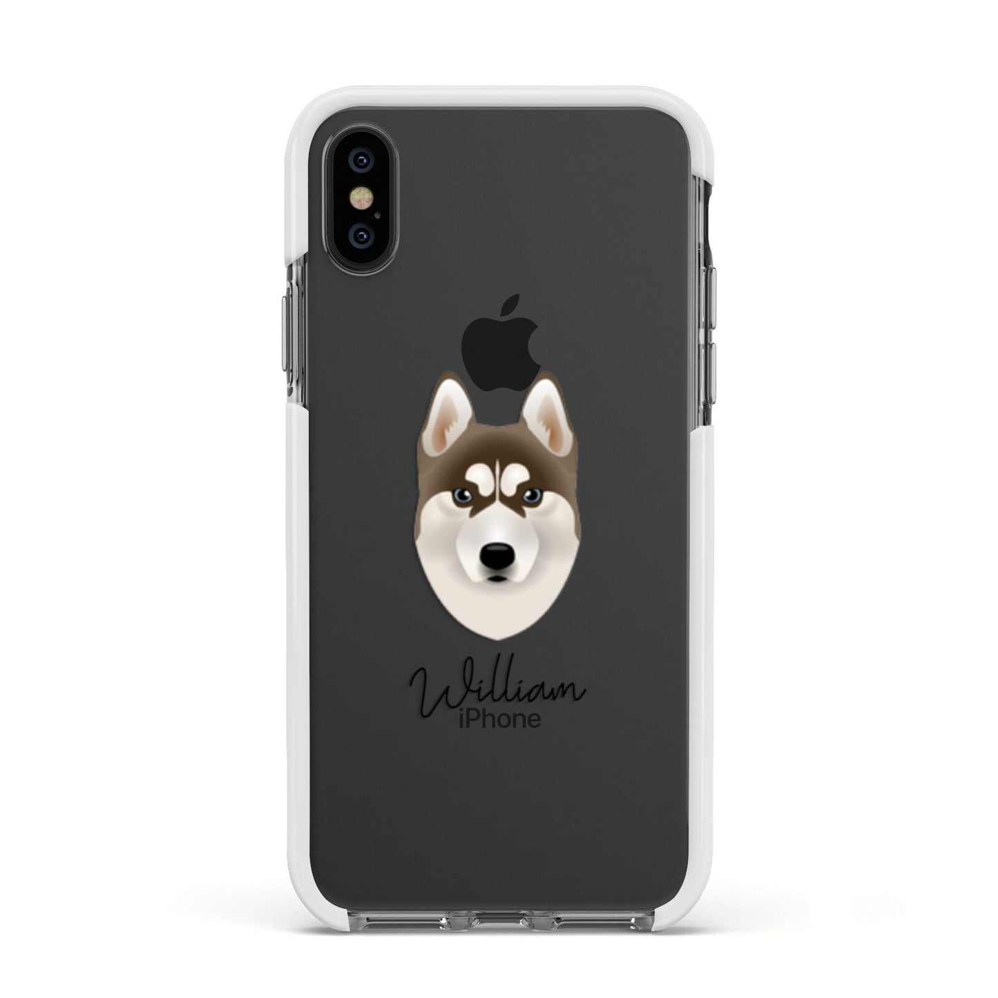Siberian Husky Personalised Apple iPhone Xs Impact Case White Edge on Black Phone