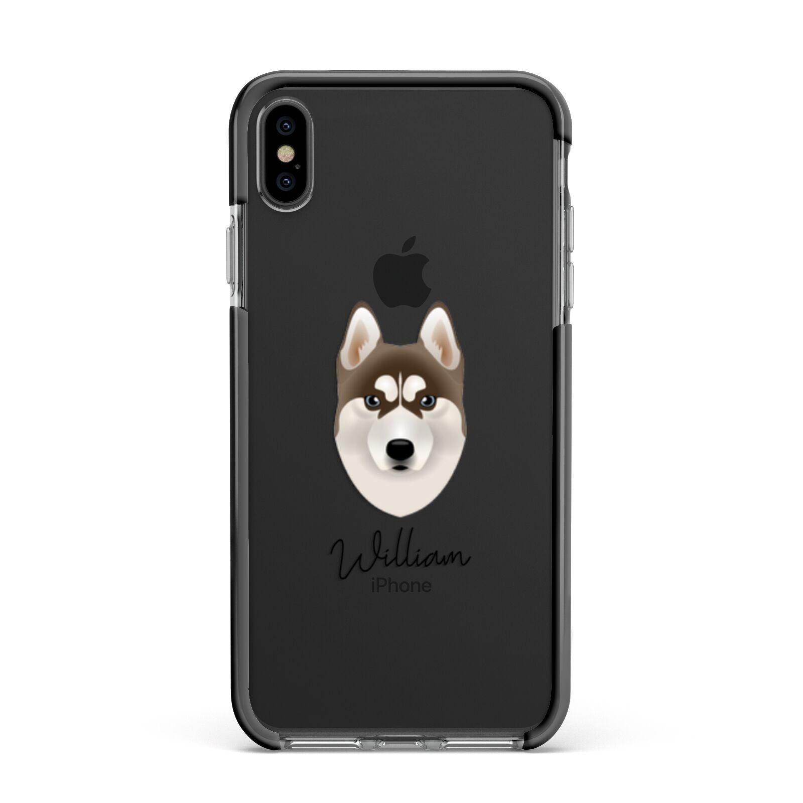 Siberian Husky Personalised Apple iPhone Xs Max Impact Case Black Edge on Black Phone