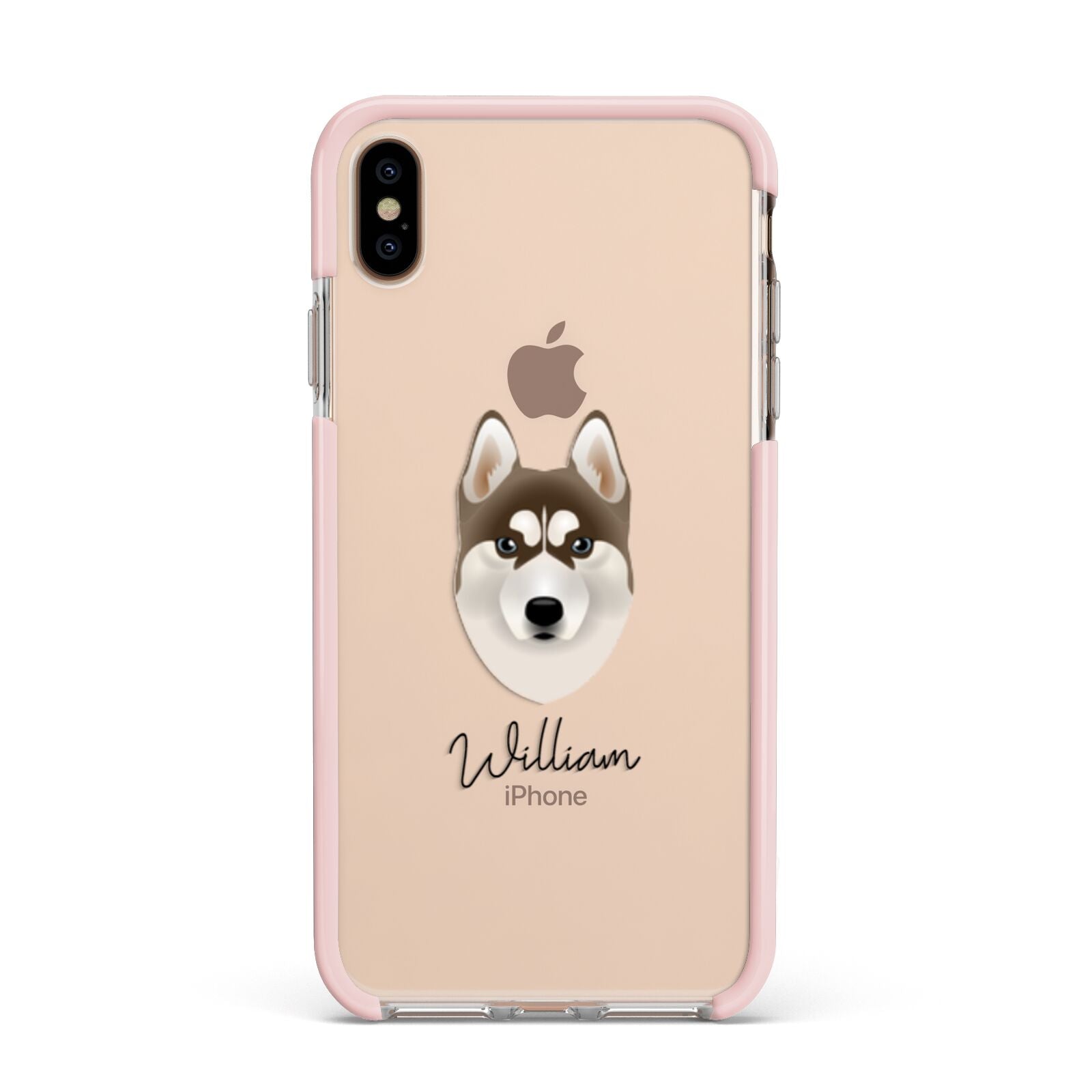 Siberian Husky Personalised Apple iPhone Xs Max Impact Case Pink Edge on Gold Phone