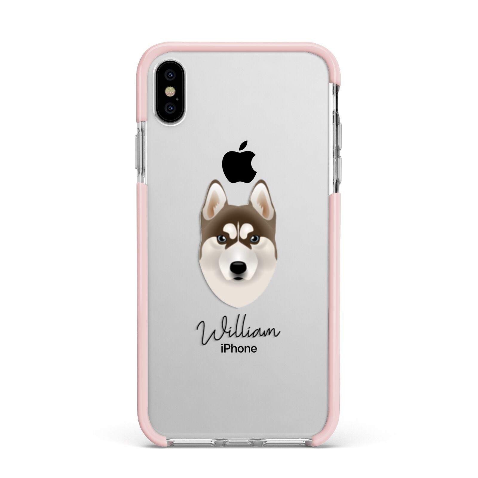 Siberian Husky Personalised Apple iPhone Xs Max Impact Case Pink Edge on Silver Phone