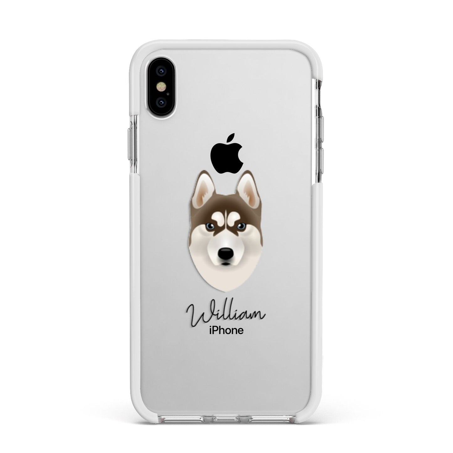 Siberian Husky Personalised Apple iPhone Xs Max Impact Case White Edge on Silver Phone