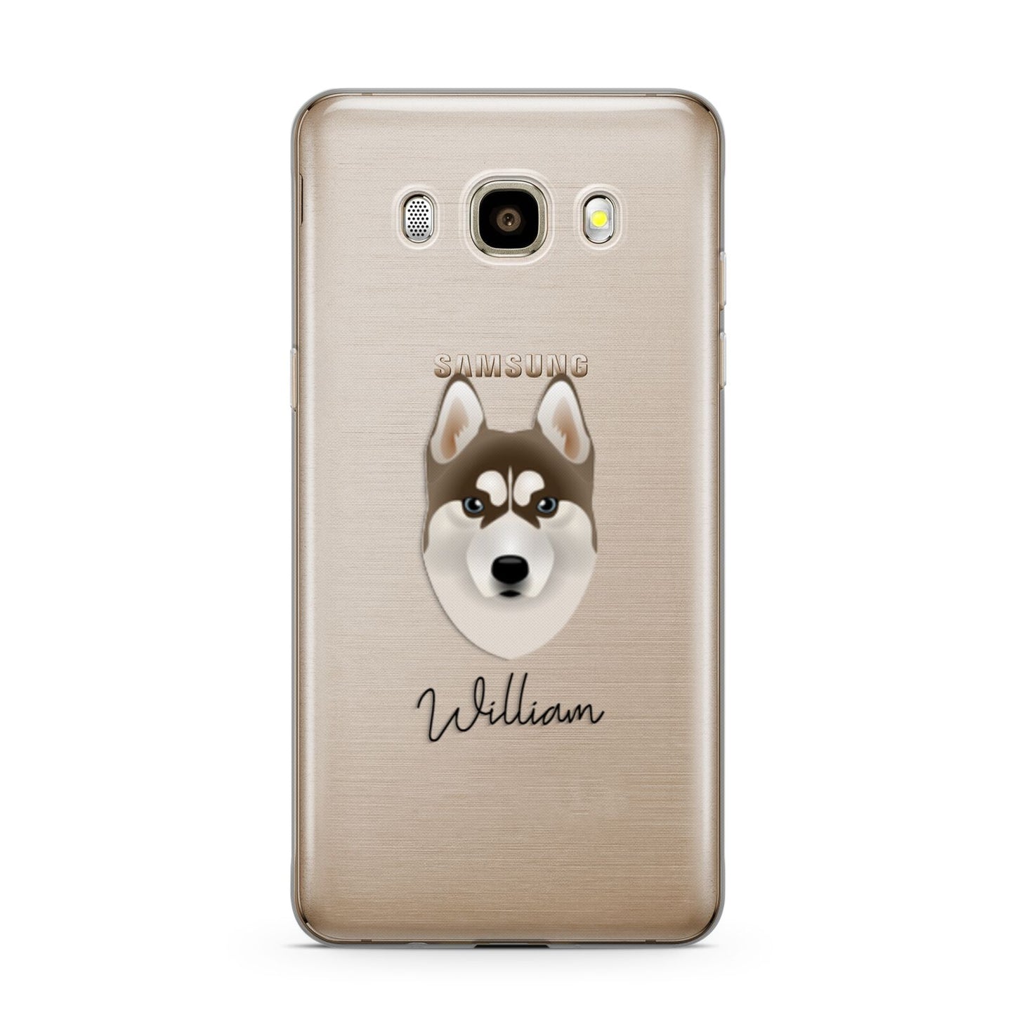 Siberian Husky Personalised Samsung Galaxy J7 2016 Case on gold phone
