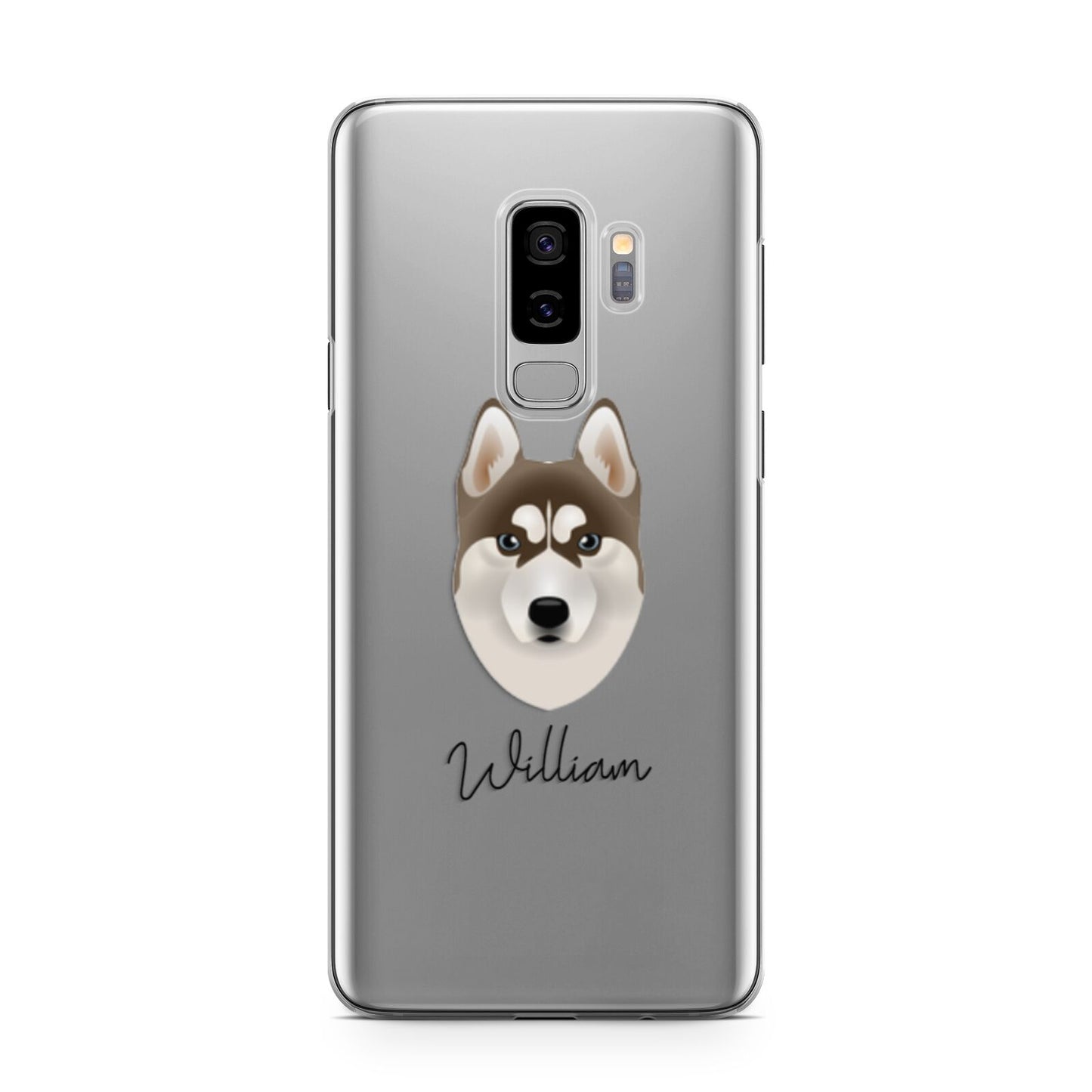 Siberian Husky Personalised Samsung Galaxy S9 Plus Case on Silver phone