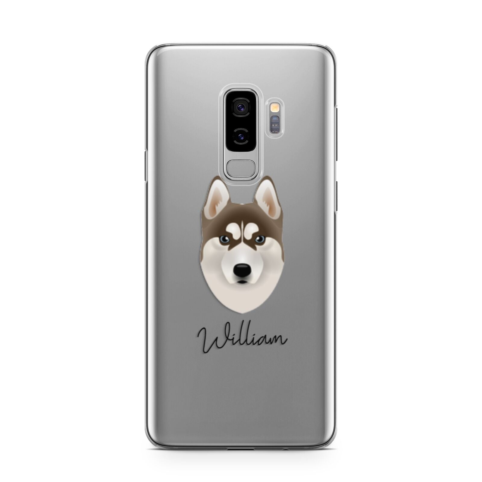 Siberian Husky Personalised Samsung Galaxy S9 Plus Case on Silver phone