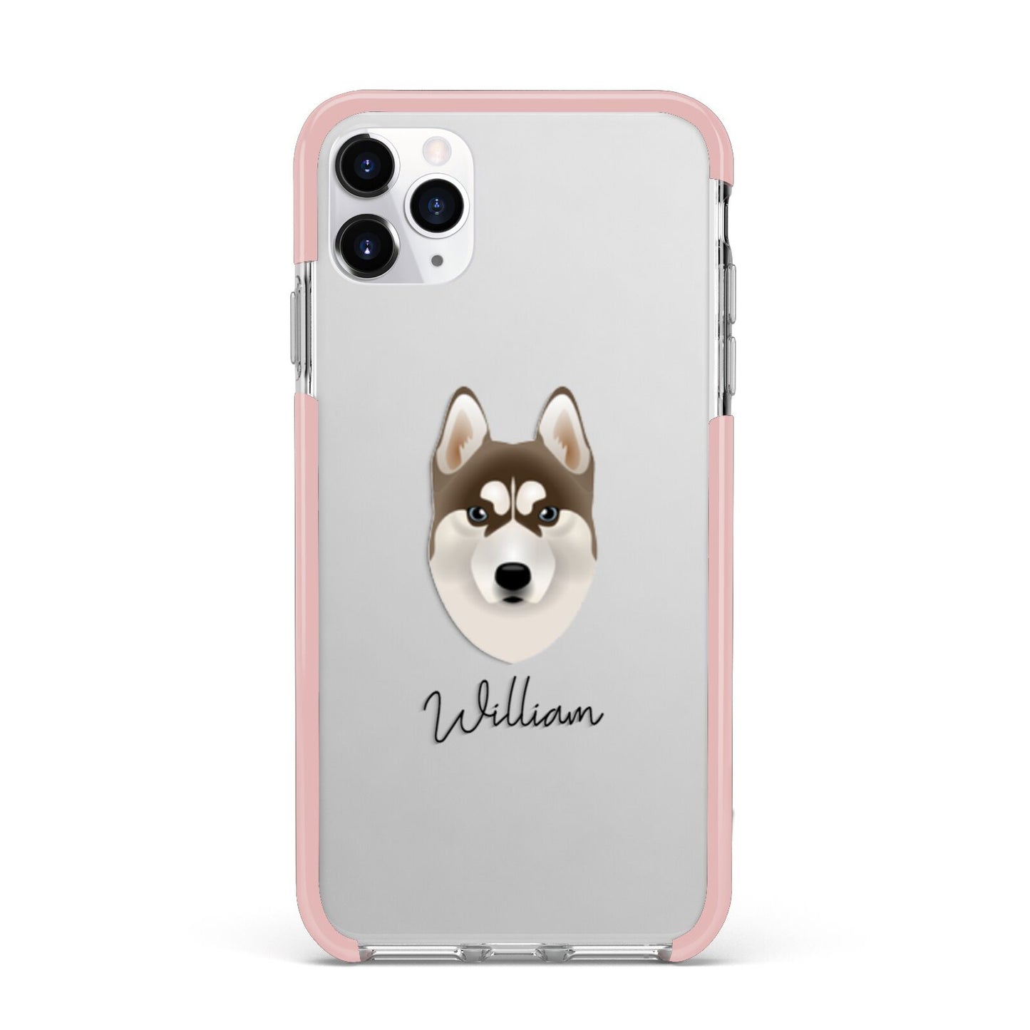 Siberian Husky Personalised iPhone 11 Pro Max Impact Pink Edge Case