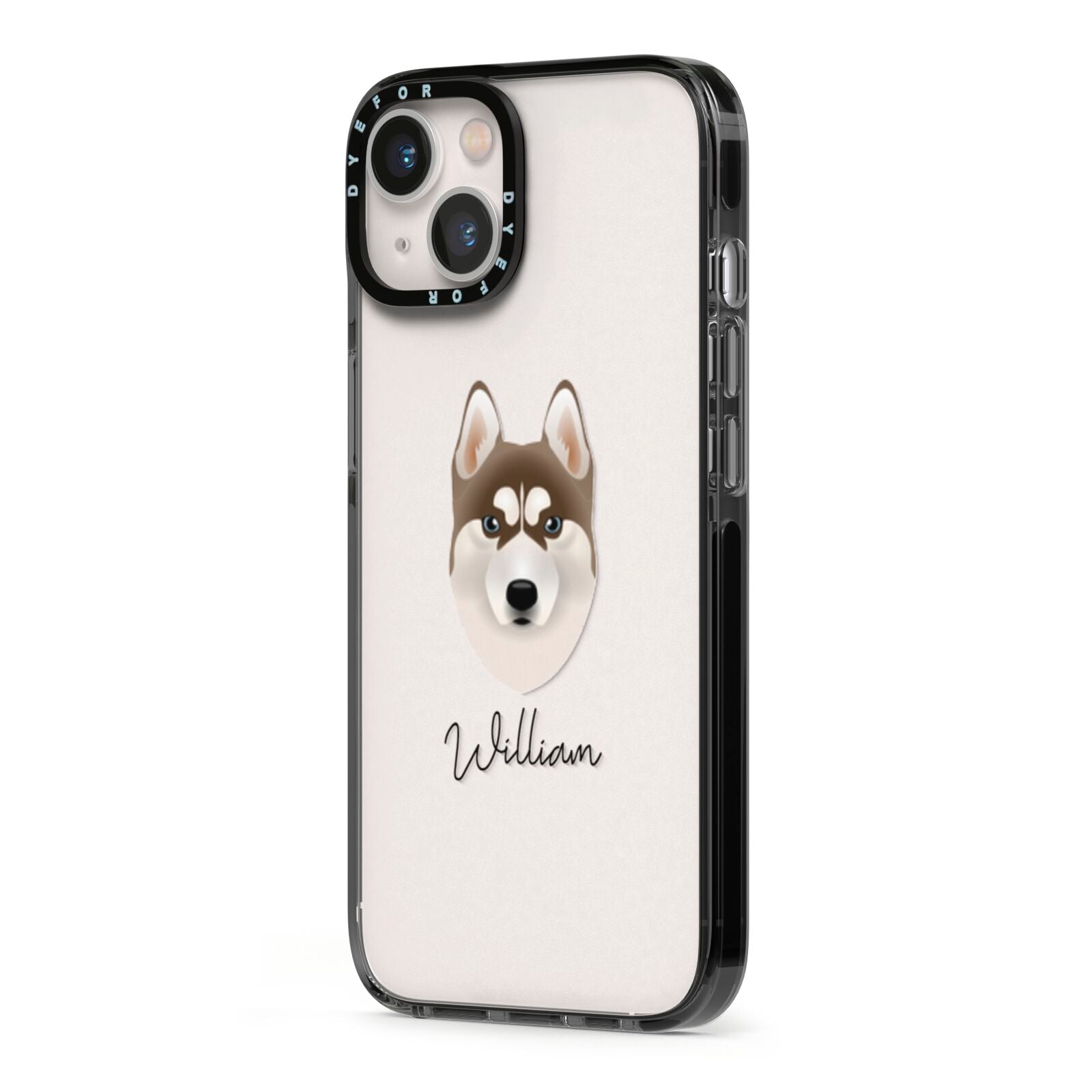Siberian Husky Personalised iPhone 13 Black Impact Case Side Angle on Silver phone