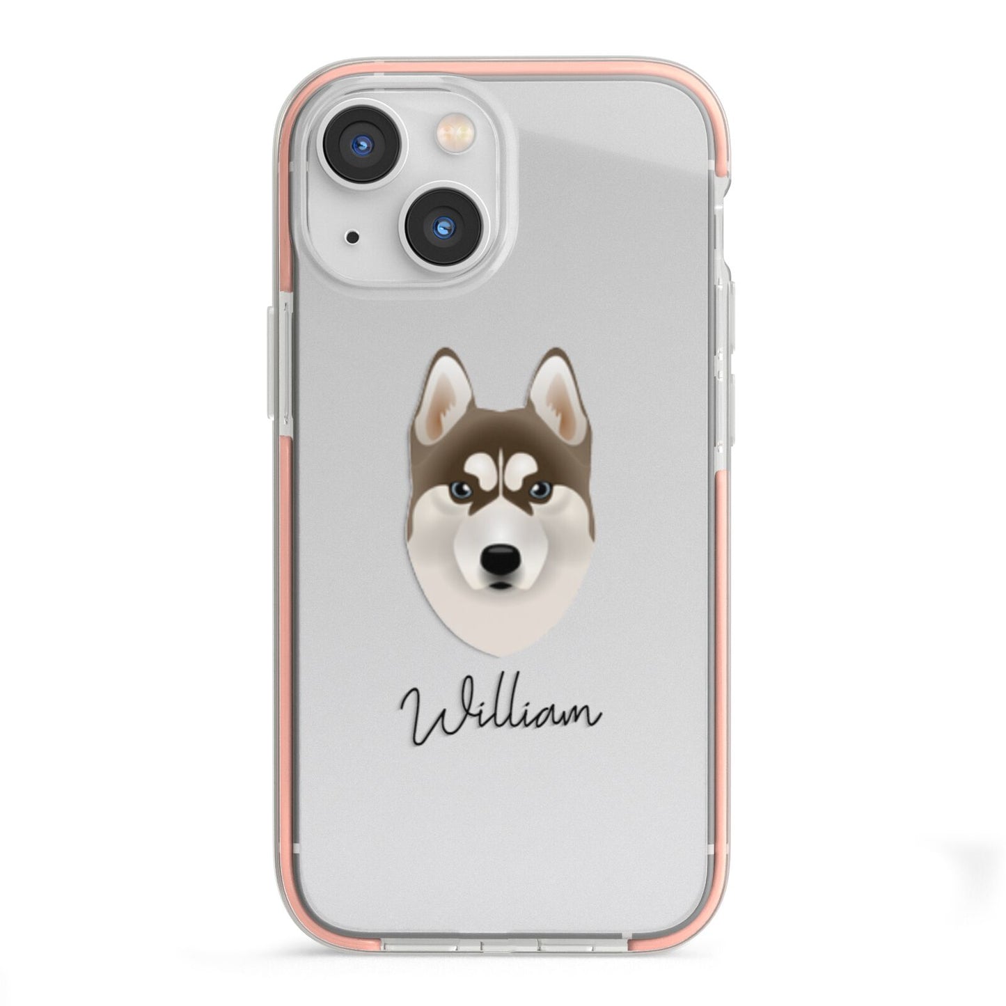 Siberian Husky Personalised iPhone 13 Mini TPU Impact Case with Pink Edges