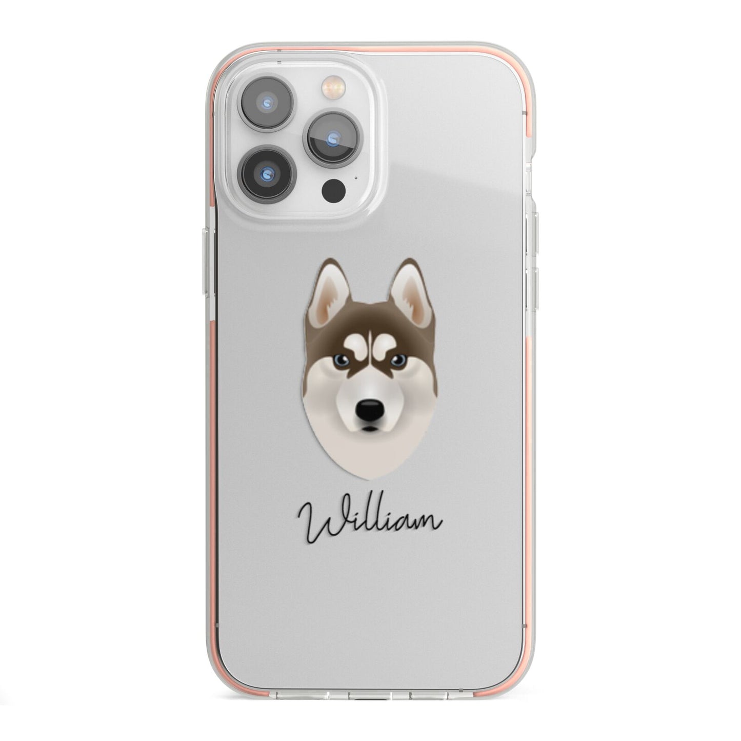 Siberian Husky Personalised iPhone 13 Pro Max TPU Impact Case with Pink Edges