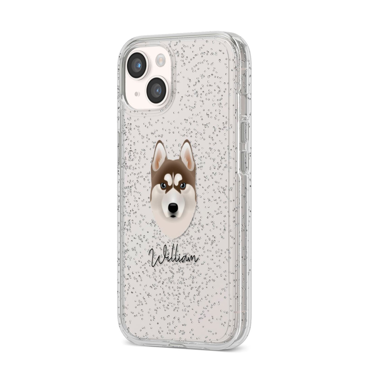 Siberian Husky Personalised iPhone 14 Glitter Tough Case Starlight Angled Image