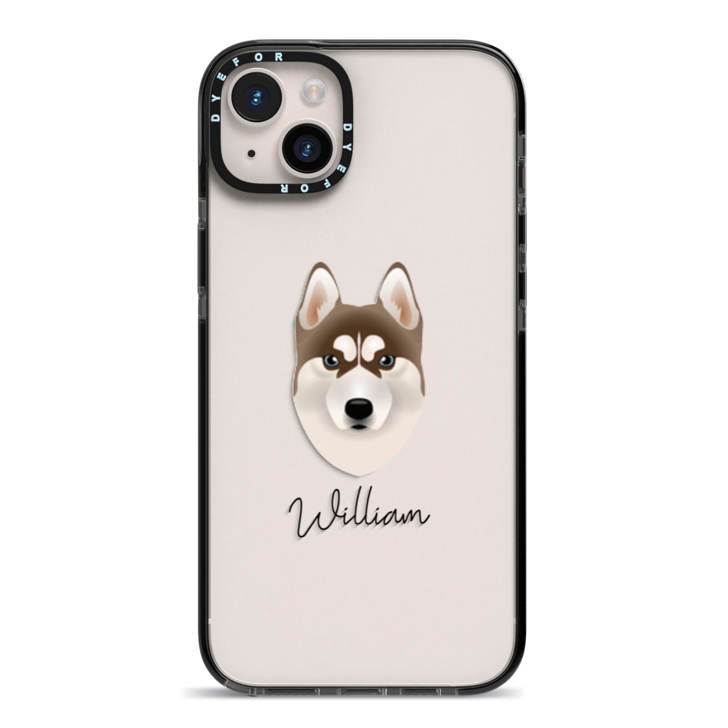 Siberian Husky Personalised iPhone 14 Plus Black Impact Case on Silver phone